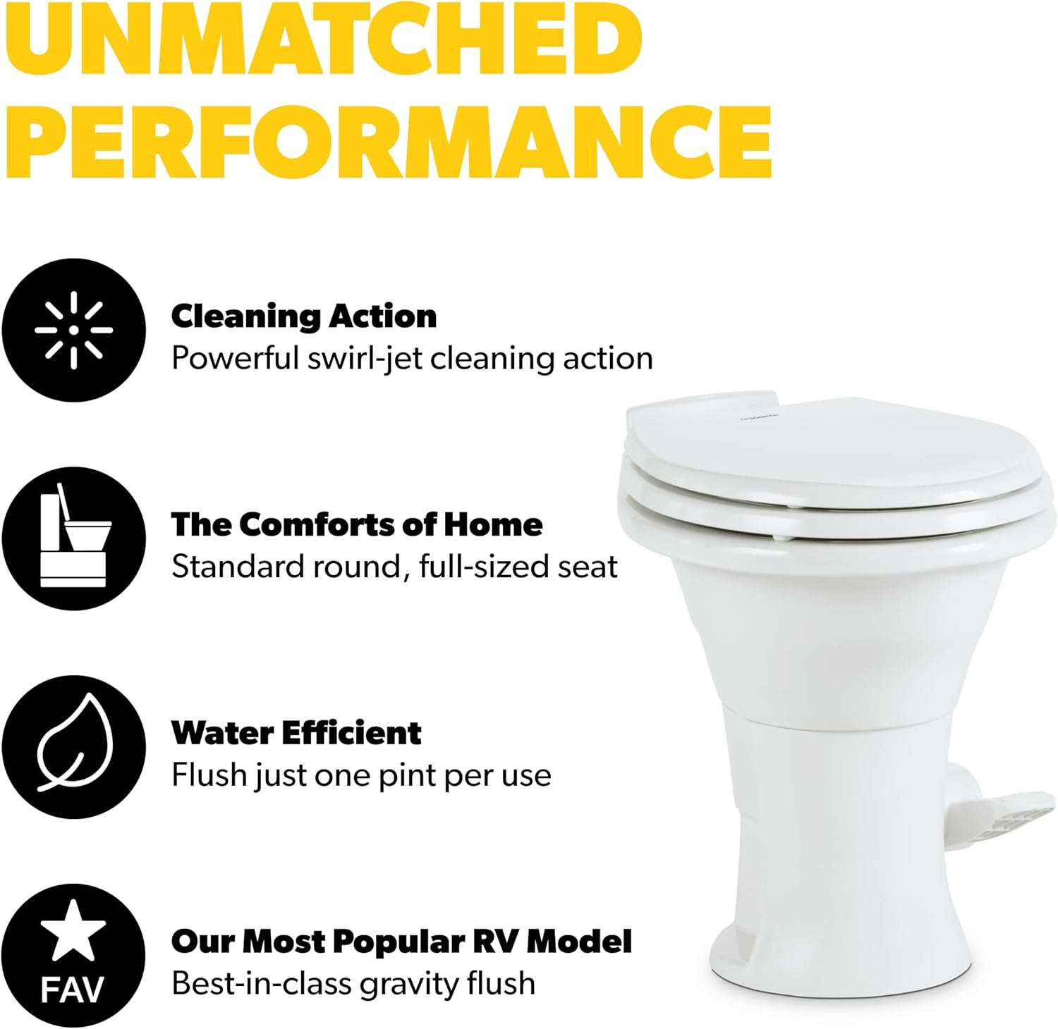 310 Standard Toilet – White Oblong, Powerflush RV Toilet