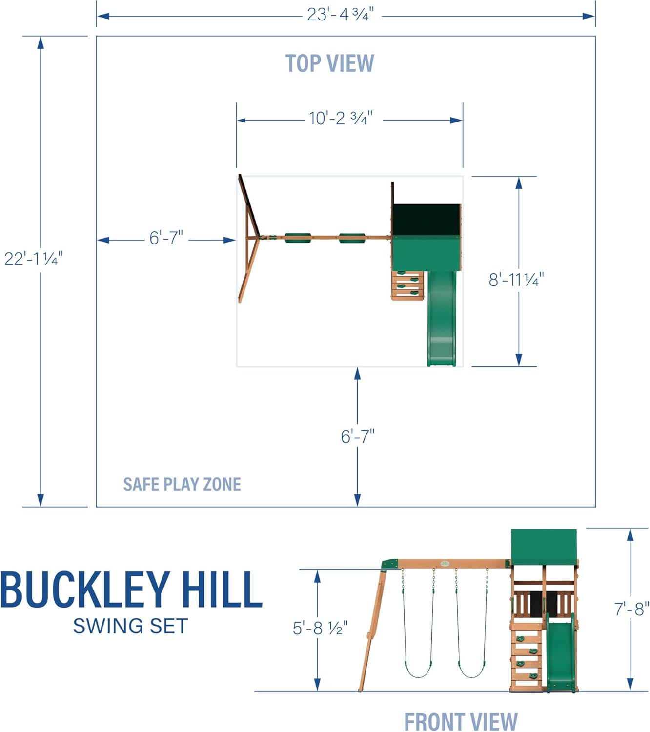 Buckley Hill Cedar Wood Swing Set with Slide & Deck