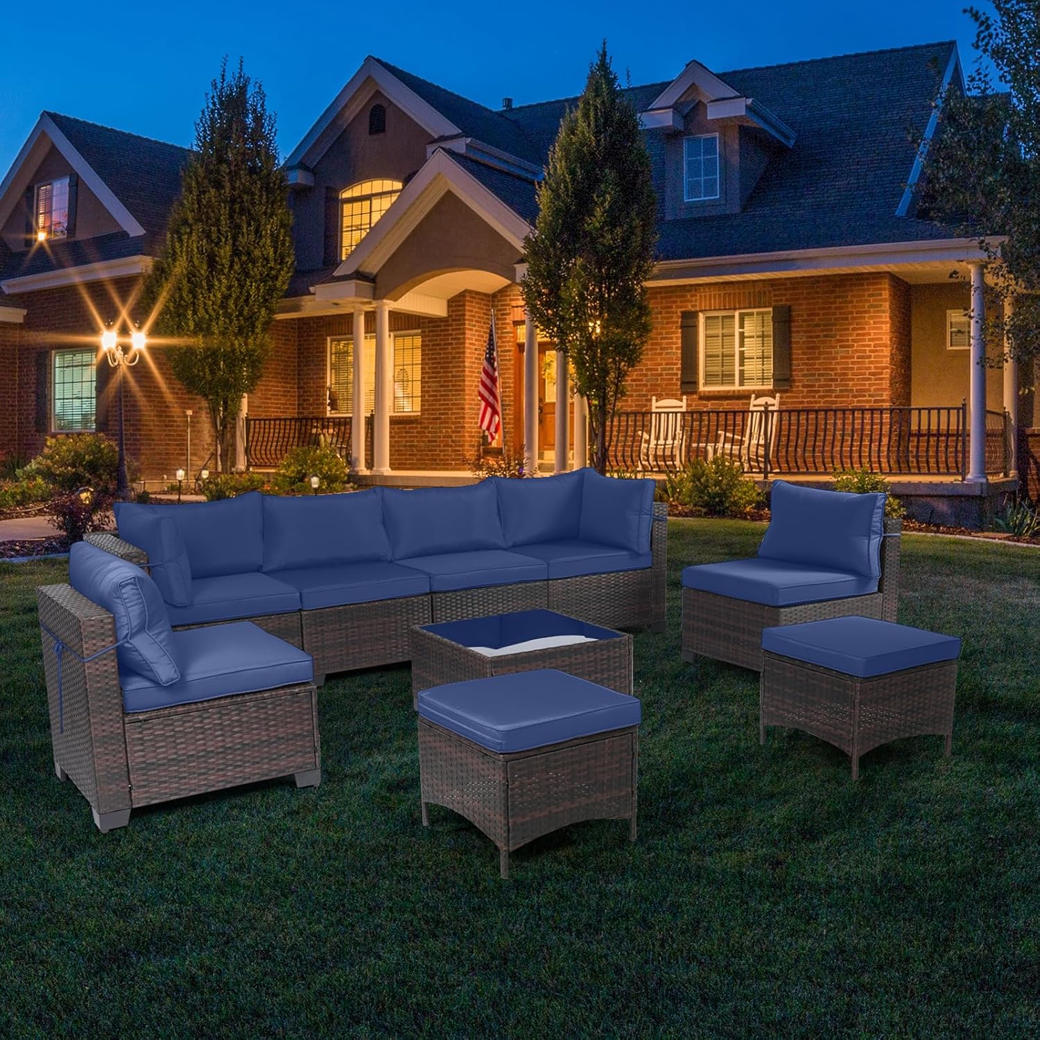 7 Pieces Rattan Patio Furniture Set with Tea Table