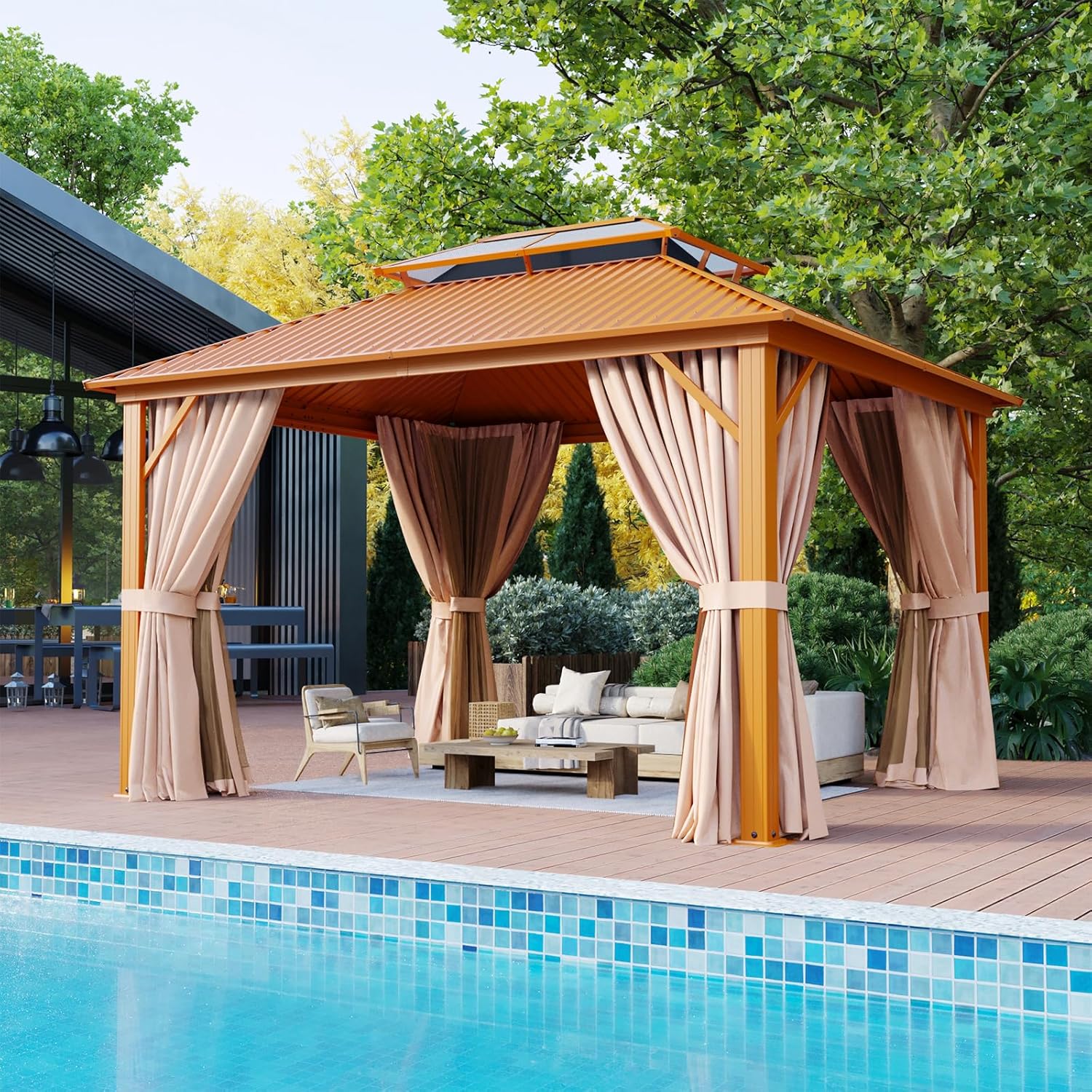 12’X10′ Hardtop Gazebo with Curtains and Netting