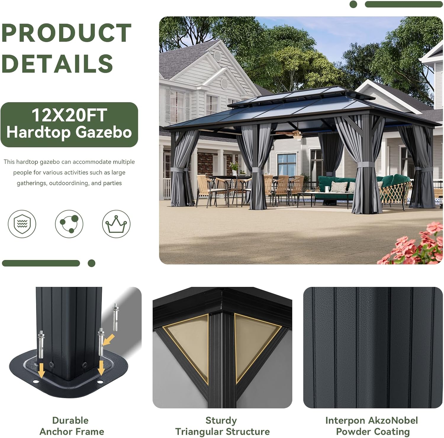 12’X10′ Hardtop Gazebo with Curtains and Netting