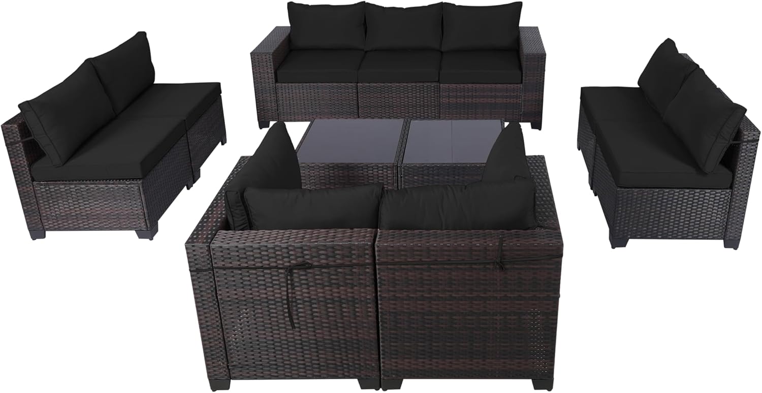 7 Pieces Rattan Patio Furniture Set with Tea Table