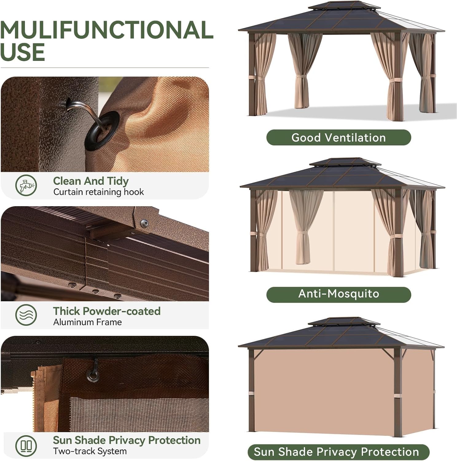 12’X10′ Hardtop Gazebo with Curtains and Netting