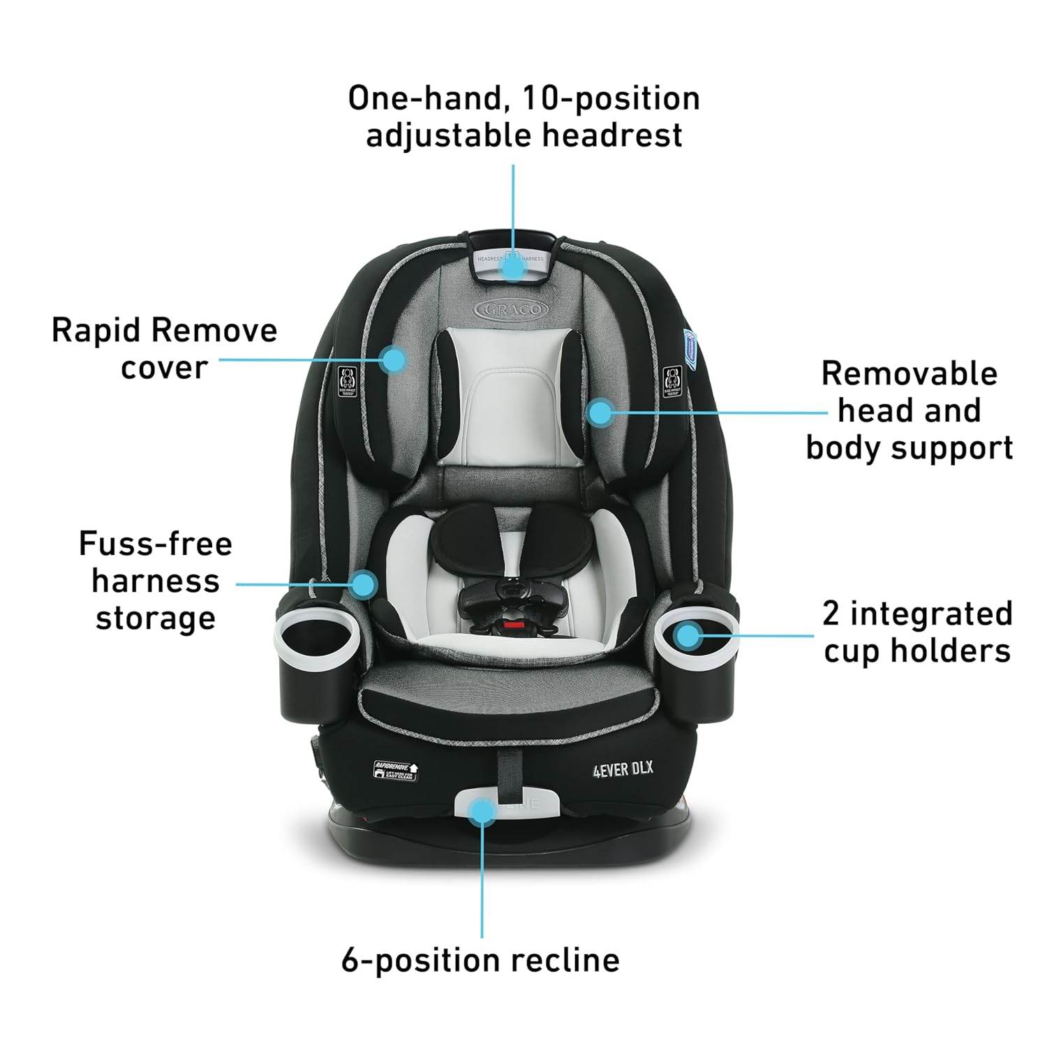 4Ever Dlx 4-In-1 Car Seat – Grey, Infant to Toddler