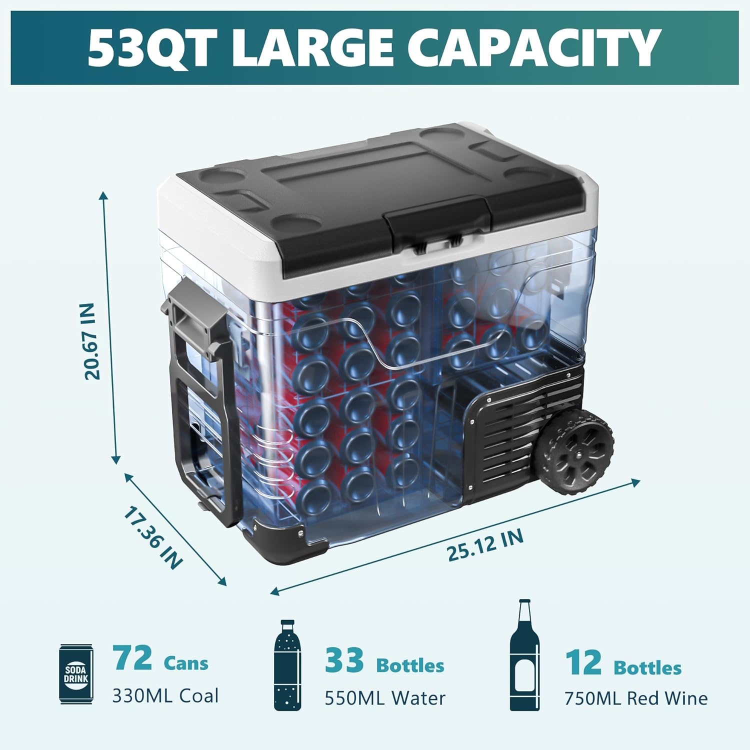 12V Portable Refrigerator 53Qt Electric Cooler