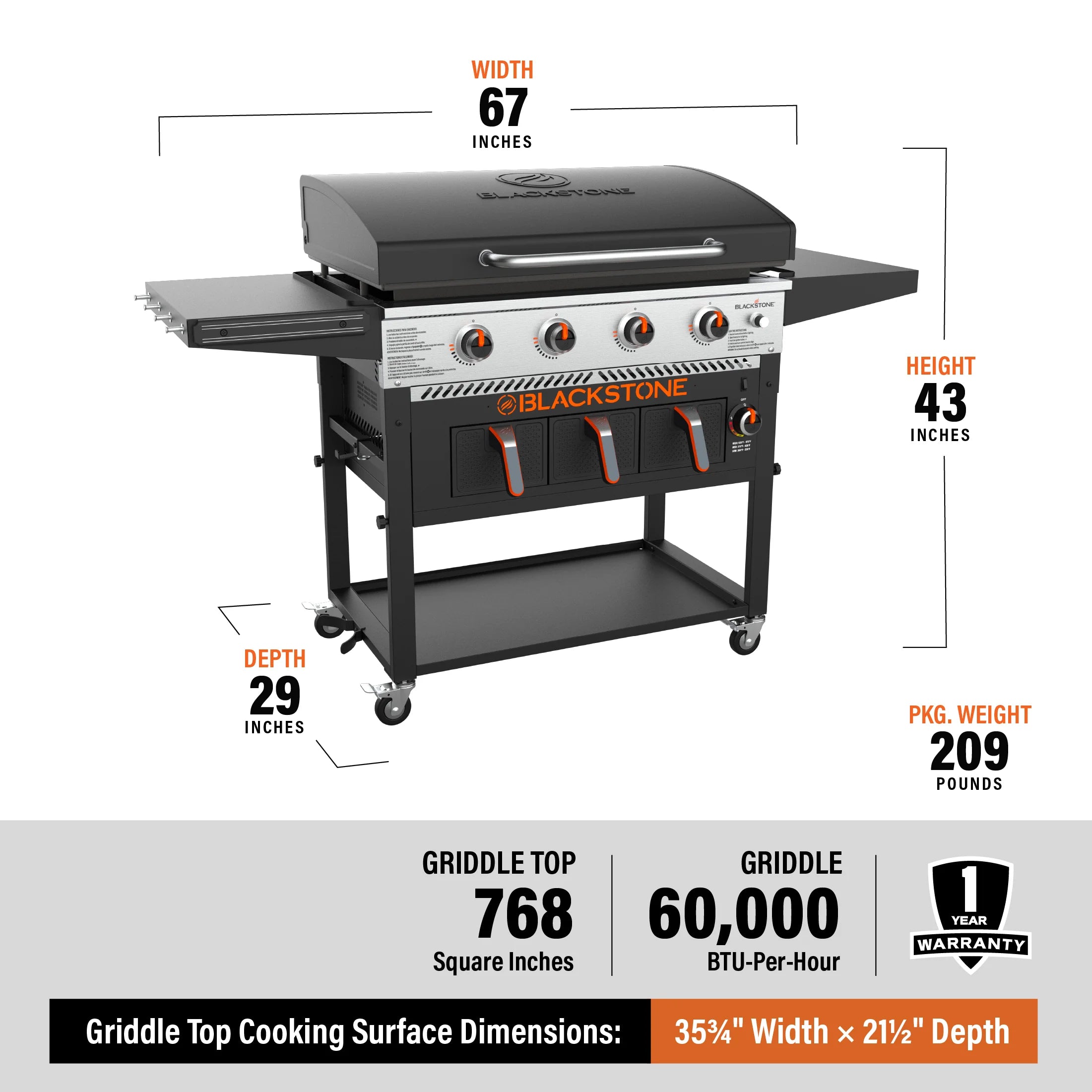 Blackstone 4-Burner 36′′ Propane Griddle with Air Fryer and Hood