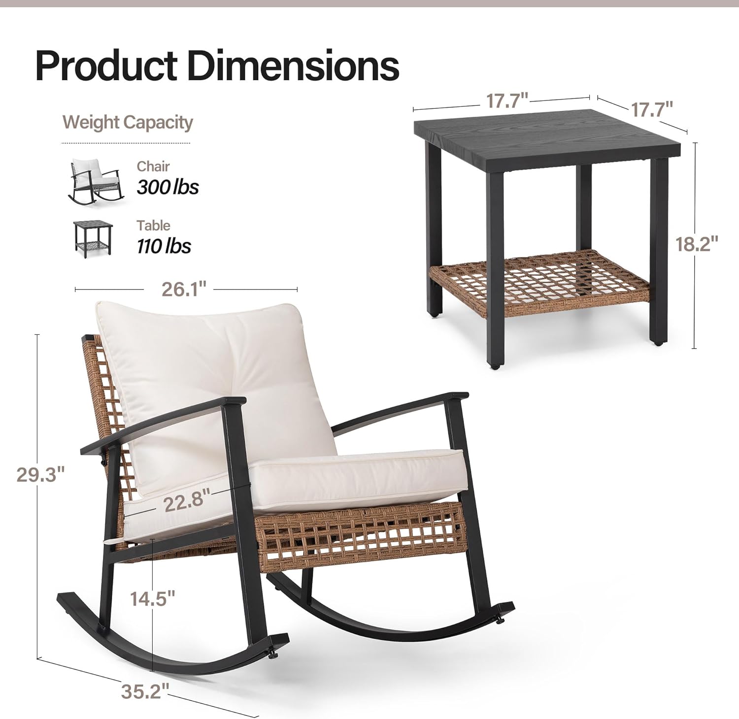 HOME 3-Piece Rocking Bistro Set with Thick Cushions