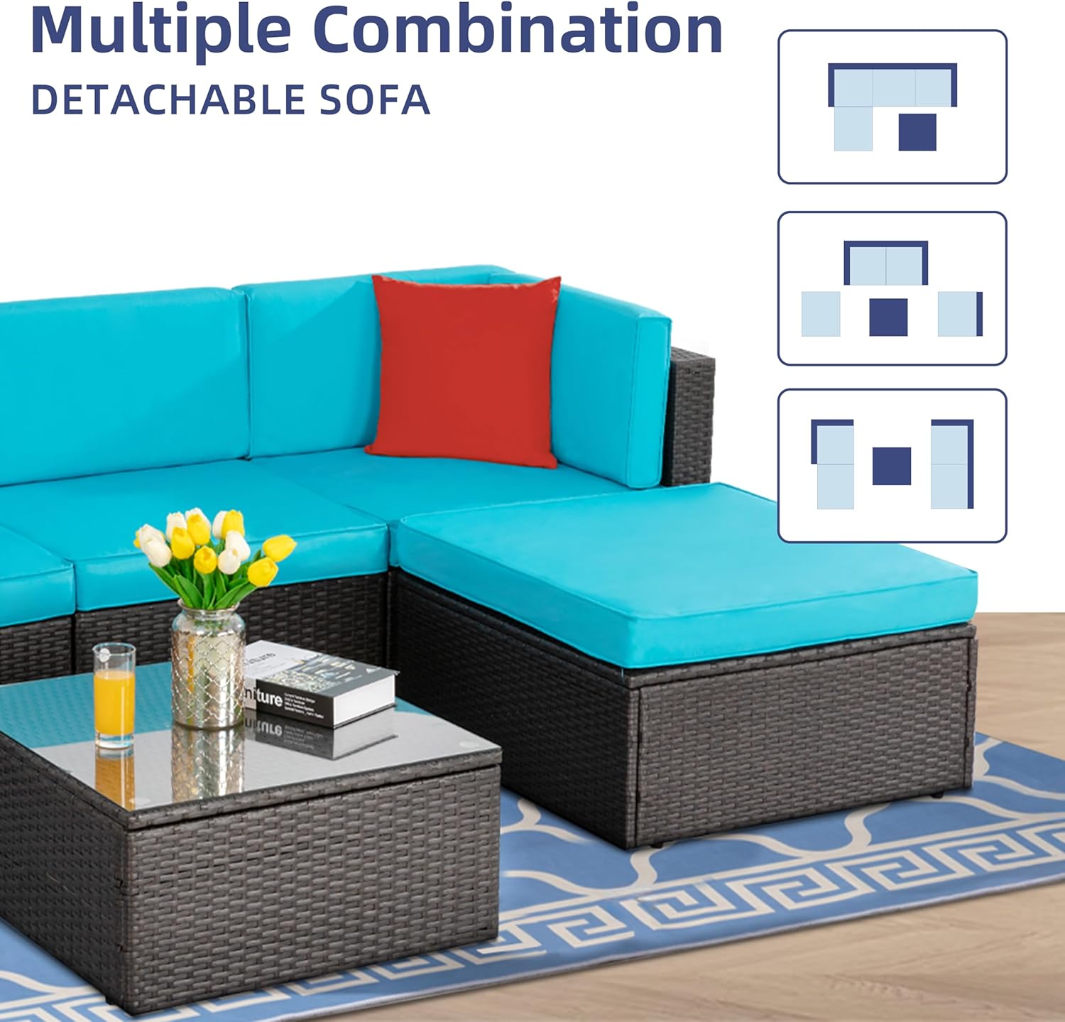 5 Piece All-Weather Patio Furniture Set with Ottoman