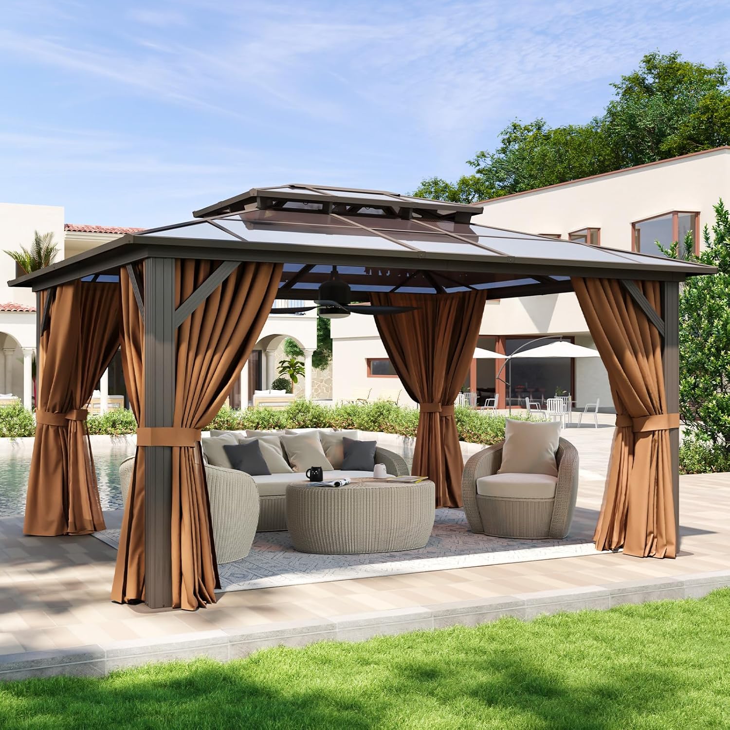12’X10′ Hardtop Gazebo with Curtains and Netting