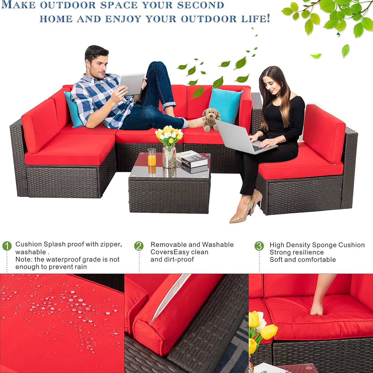 5 Piece All-Weather Patio Furniture Set with Ottoman