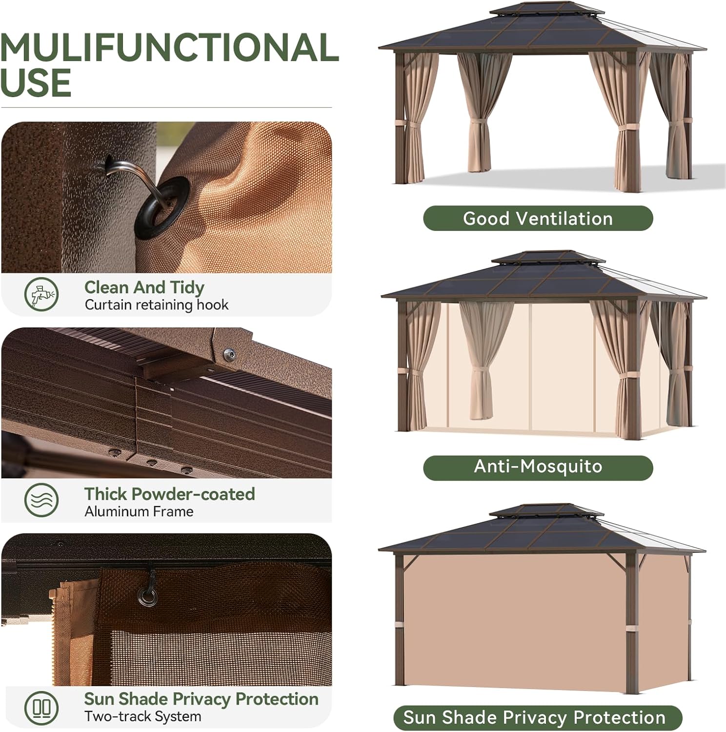12’X10′ Hardtop Gazebo with Curtains and Netting