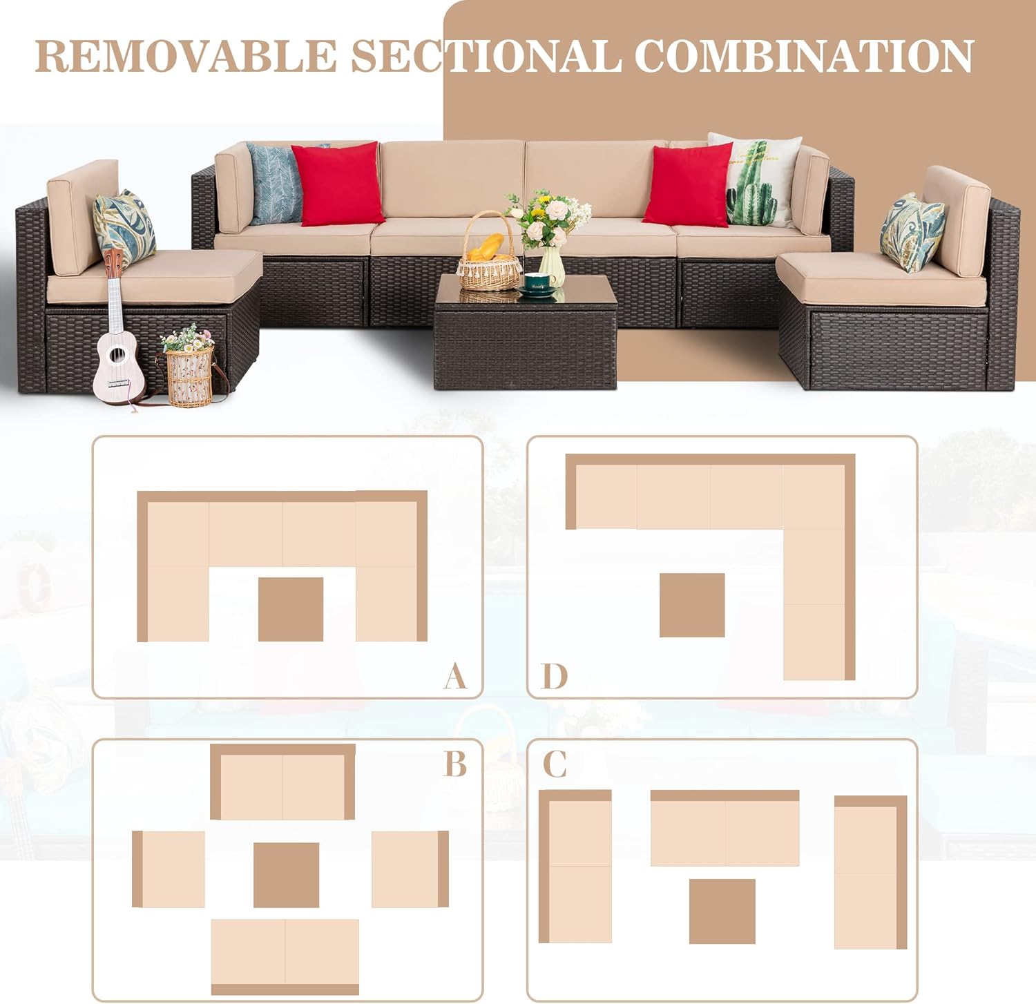 5 Piece All-Weather Patio Furniture Set with Ottoman