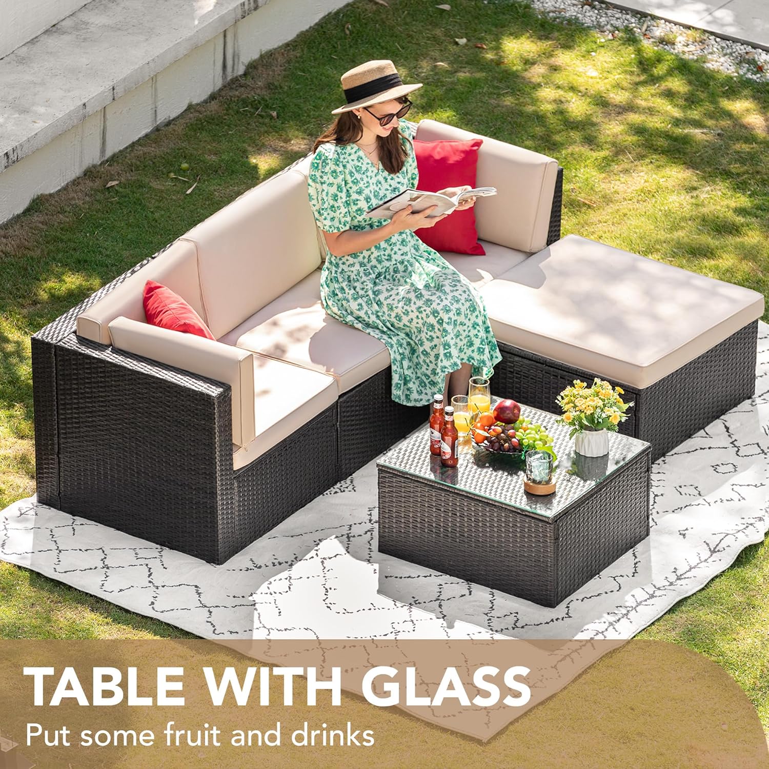5 Pieces All-Weather Patio Furniture Set with Cushions
