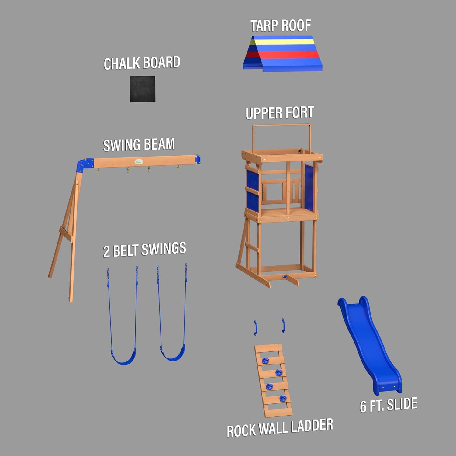 Buckley Hill Cedar Wood Swing Set with Slide & Deck