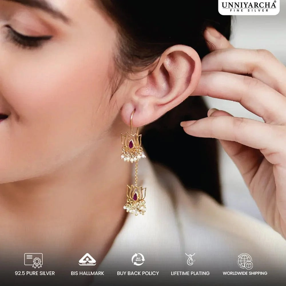 925 Sterling Silver Lotus Sui Dhaga Earring