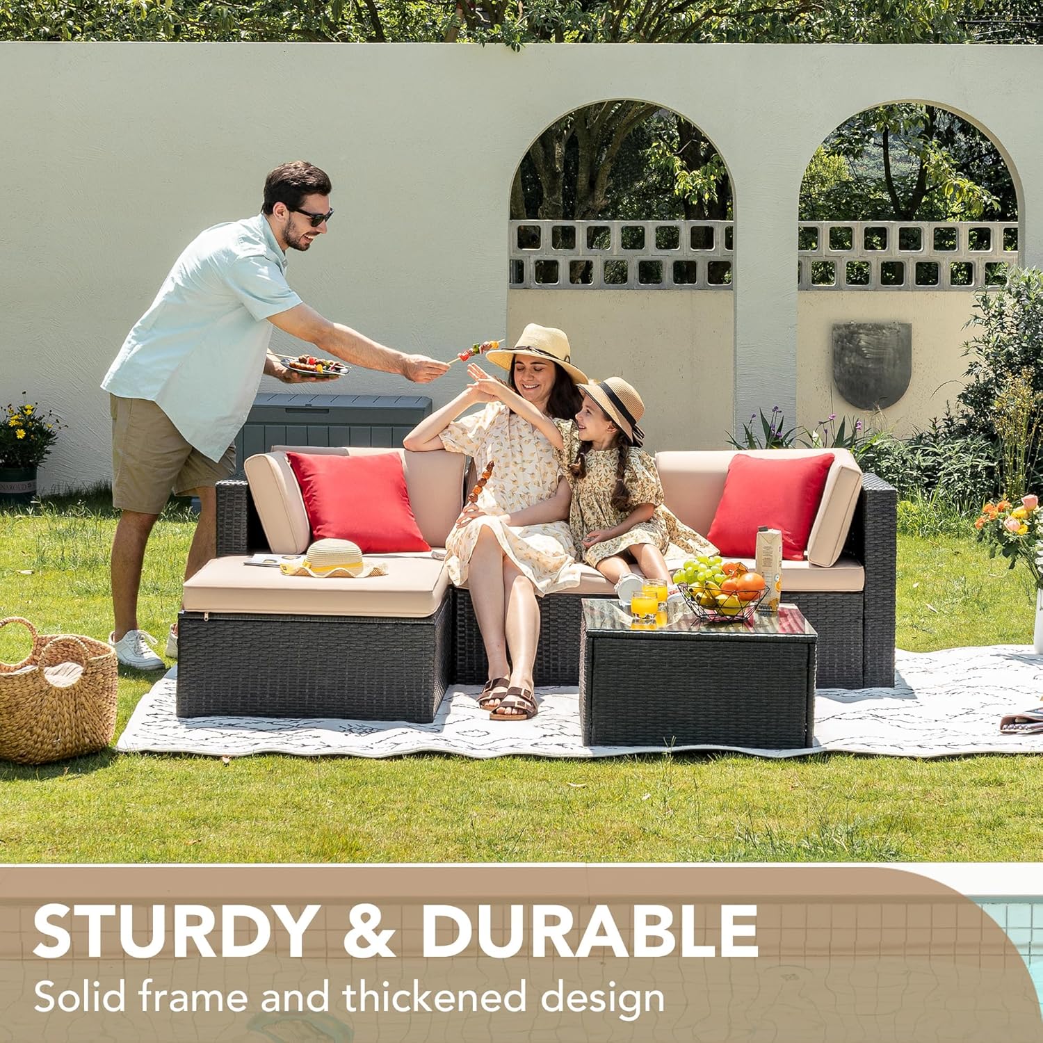 5 Pieces All-Weather Patio Furniture Set with Cushions