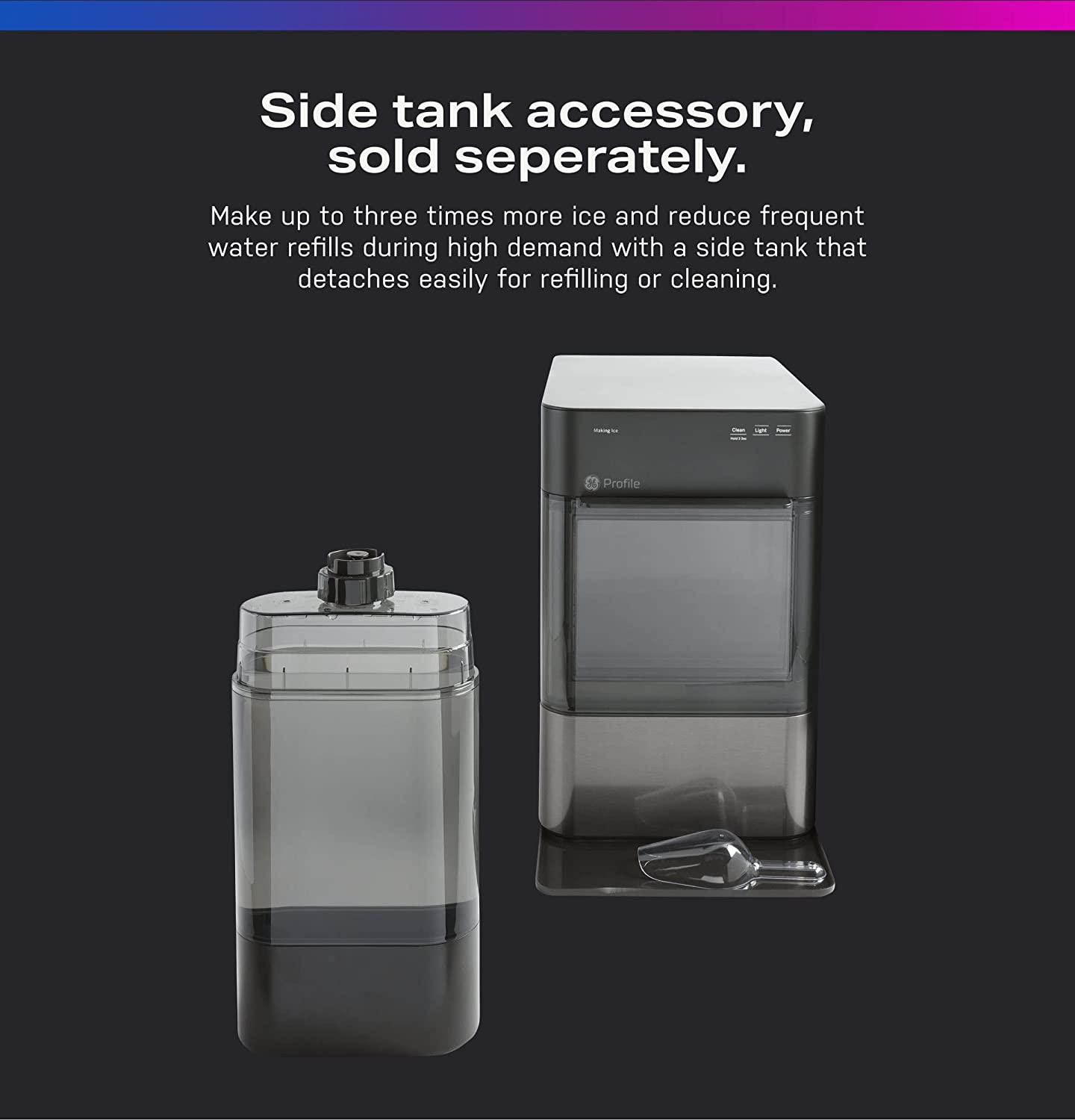 2.0 Countertop Nugget Ice Maker | Ice Machine with WiFi Connectivity | Smart Home Kitchen Essentials | Black Stainless