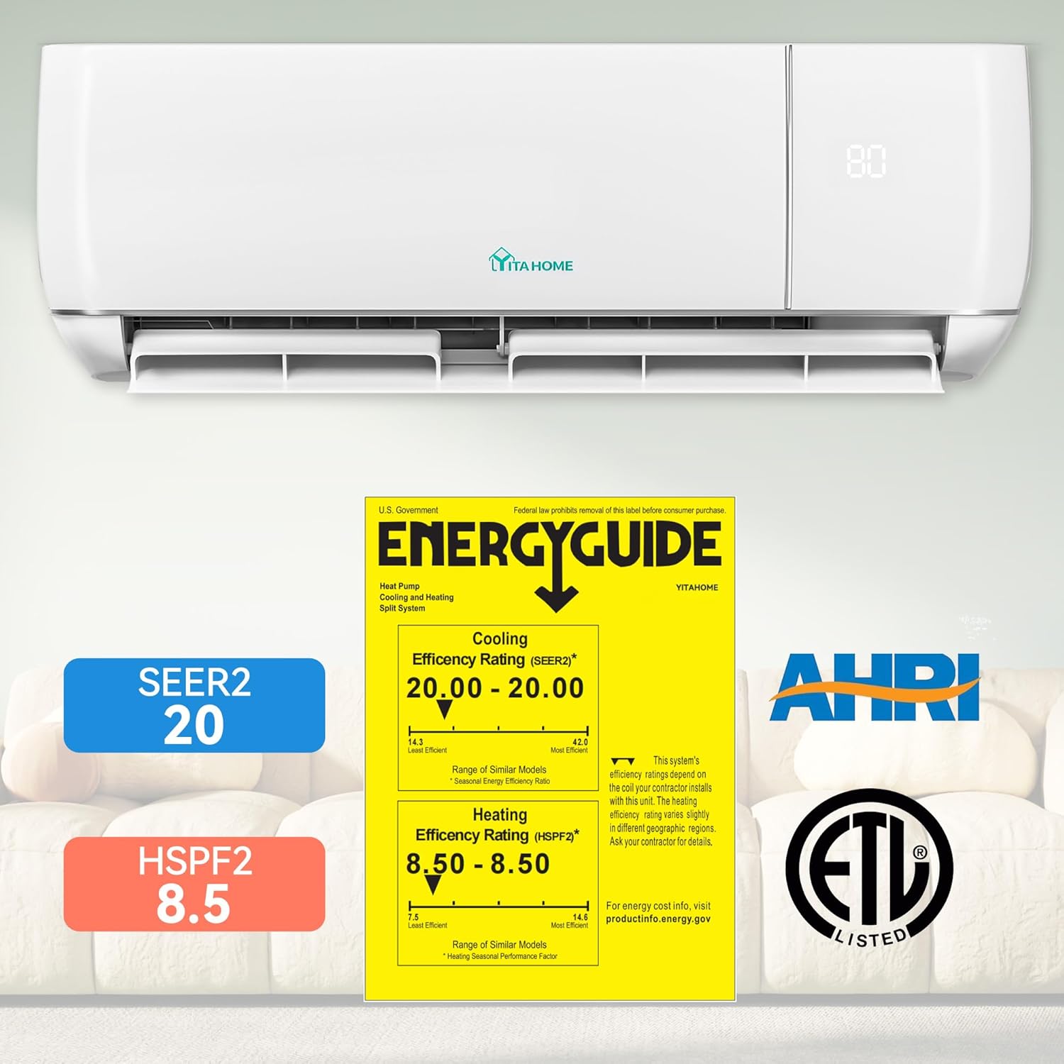 12000 BTU Mini Split AC Heat Pump – WiFi & Alexa Compatible