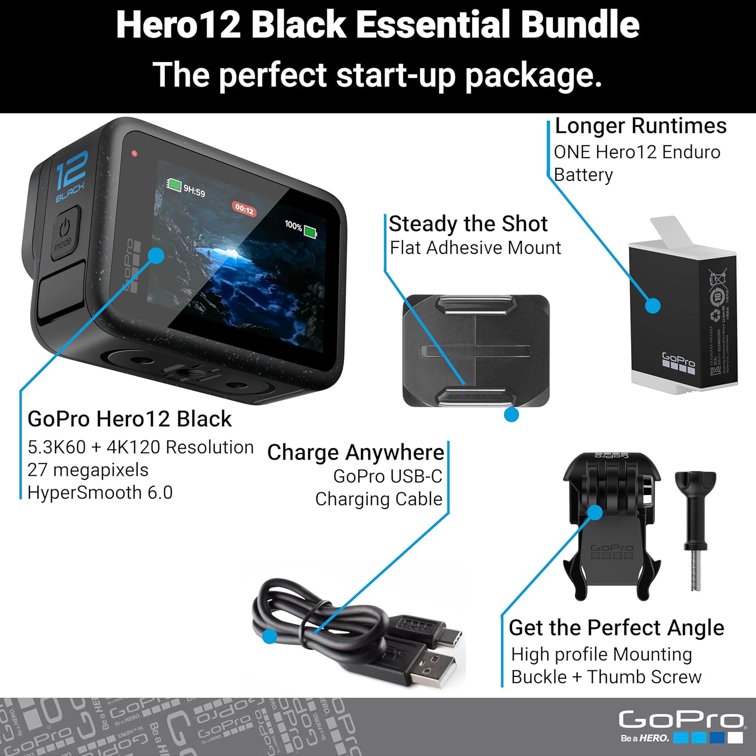 Hero12 Black Waterproof Action Camera – 5.3K UHD