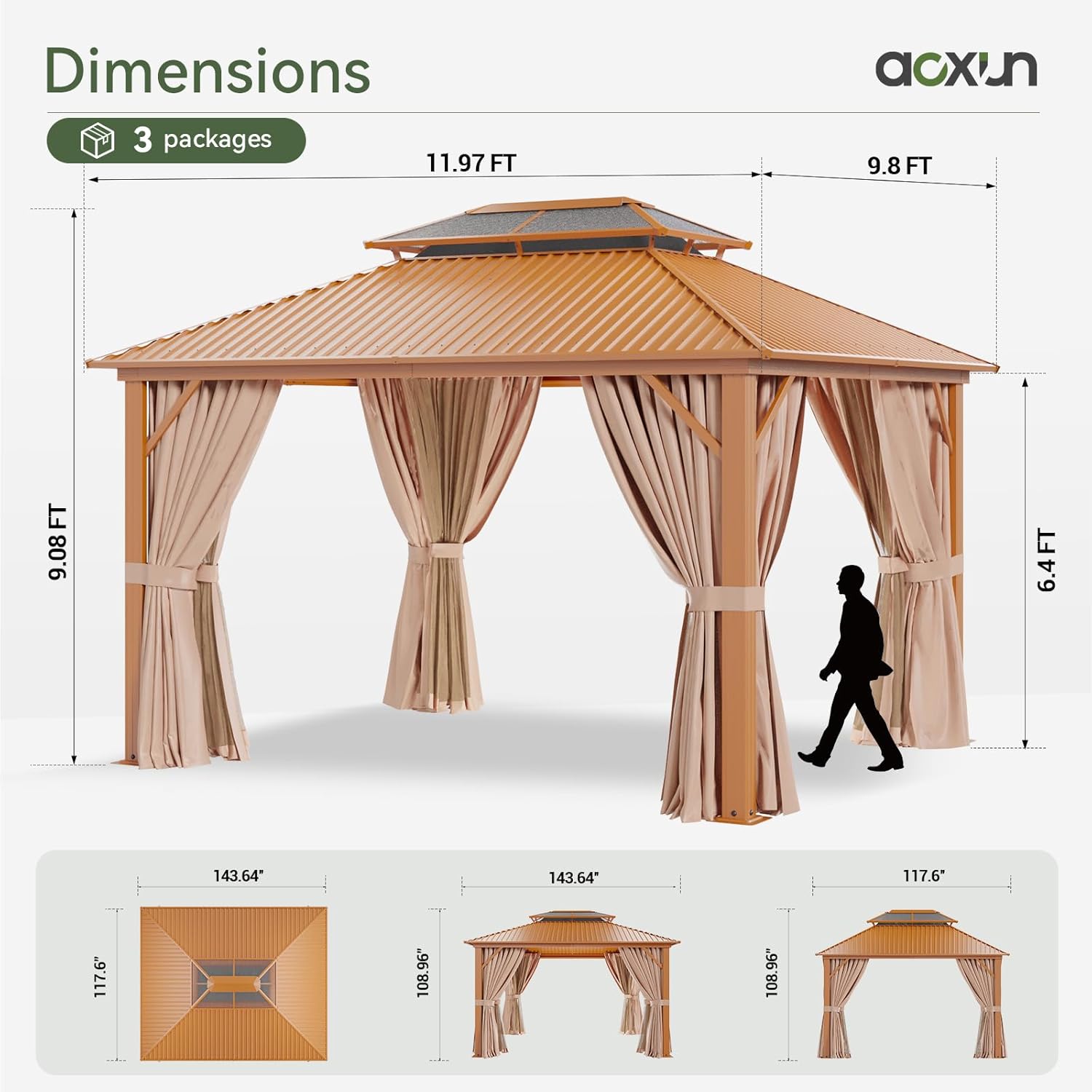 12’X10′ Hardtop Gazebo with Curtains and Netting