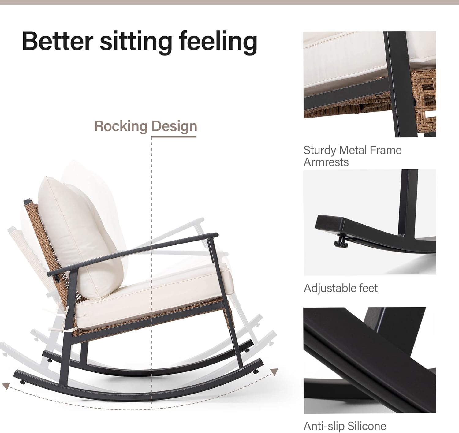 3-Piece Rocking Bistro Set with Thick Cushions