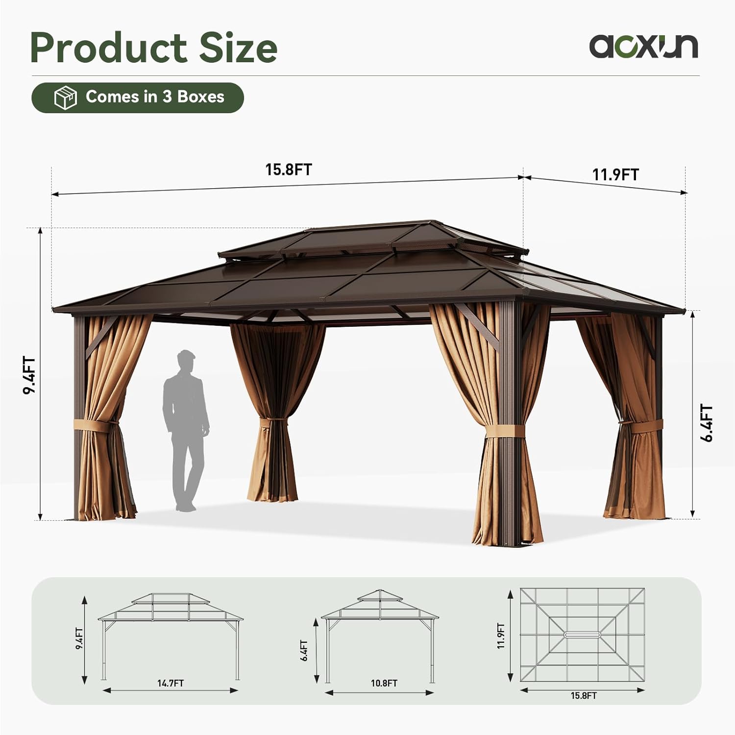 12’X10′ Hardtop Gazebo with Curtains and Netting