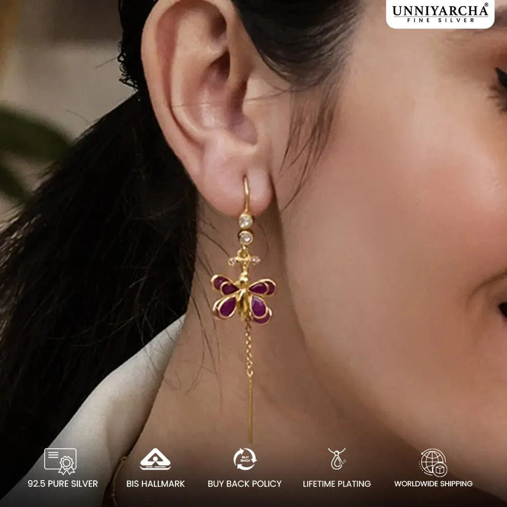 925 Sterling Silver Butterfly Sui Dhaga Earrings
