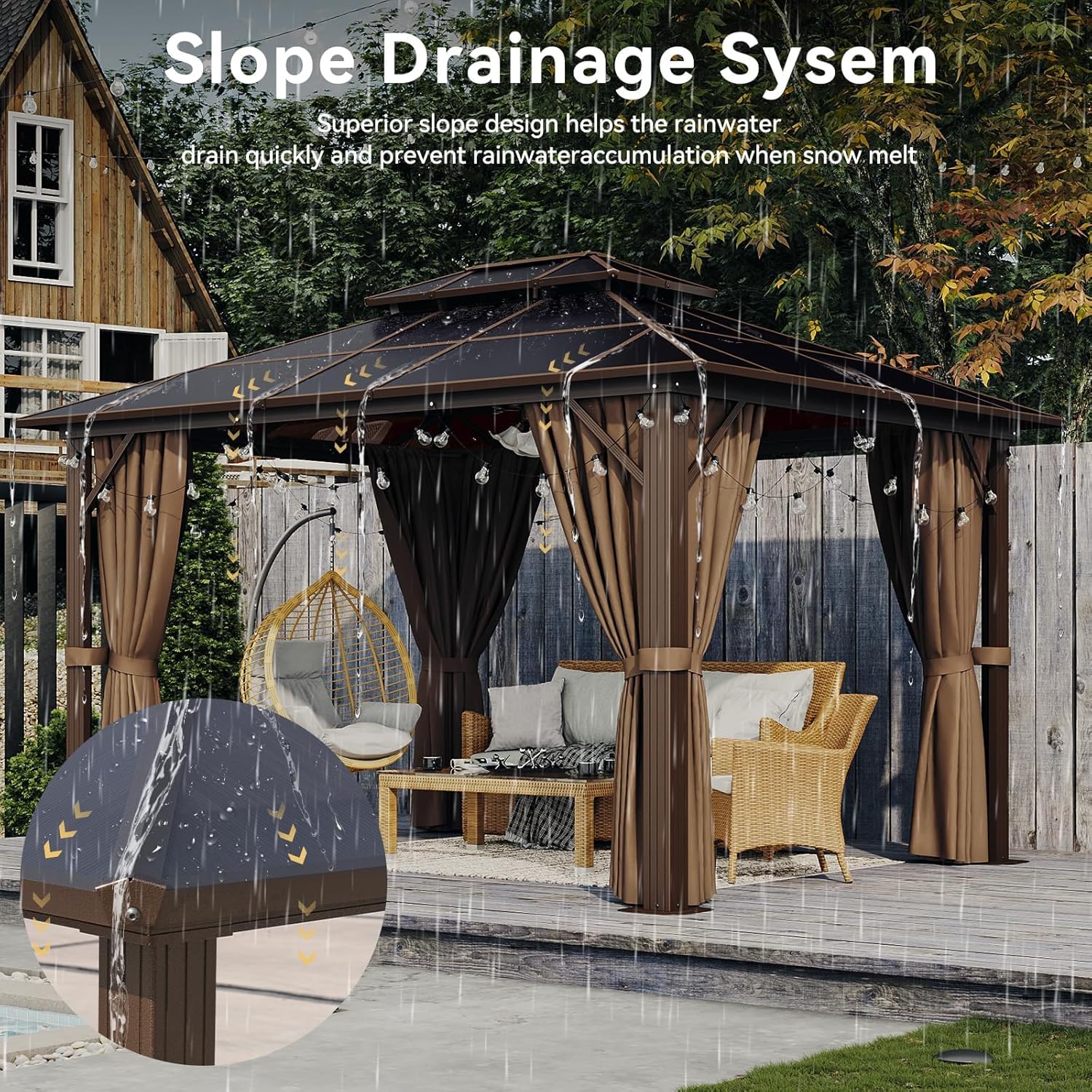 12’X10′ Hardtop Gazebo with Curtains and Netting