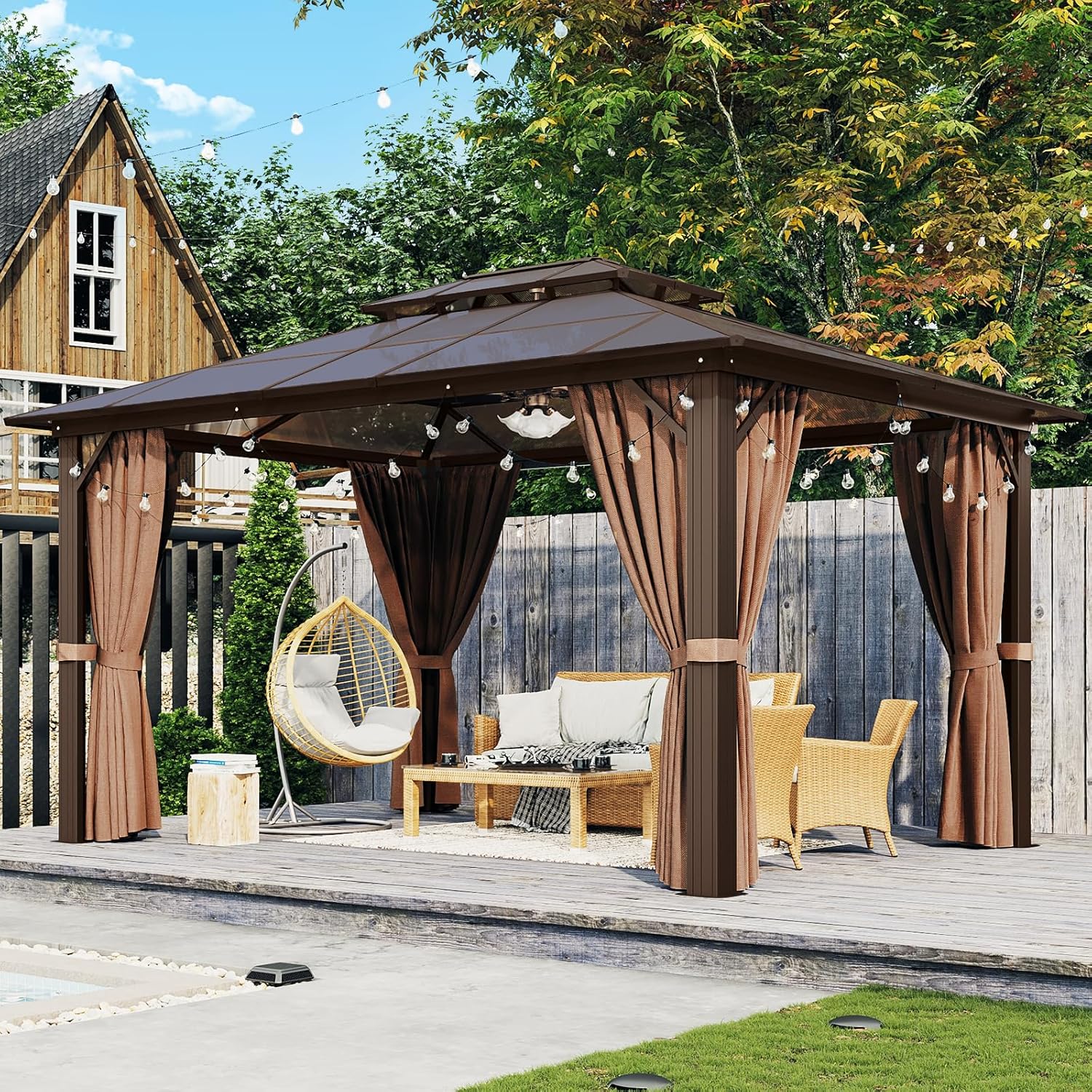 12’X10′ Hardtop Gazebo with Curtains and Netting