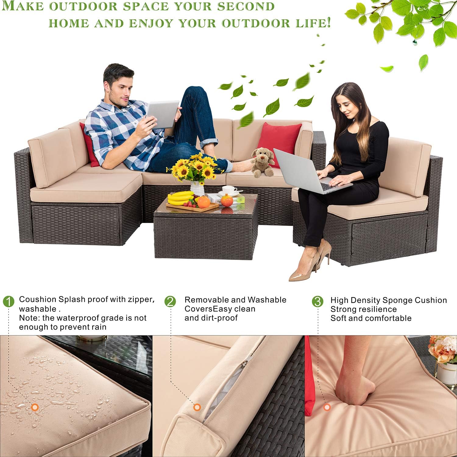 5 Piece All-Weather Patio Furniture Set with Ottoman
