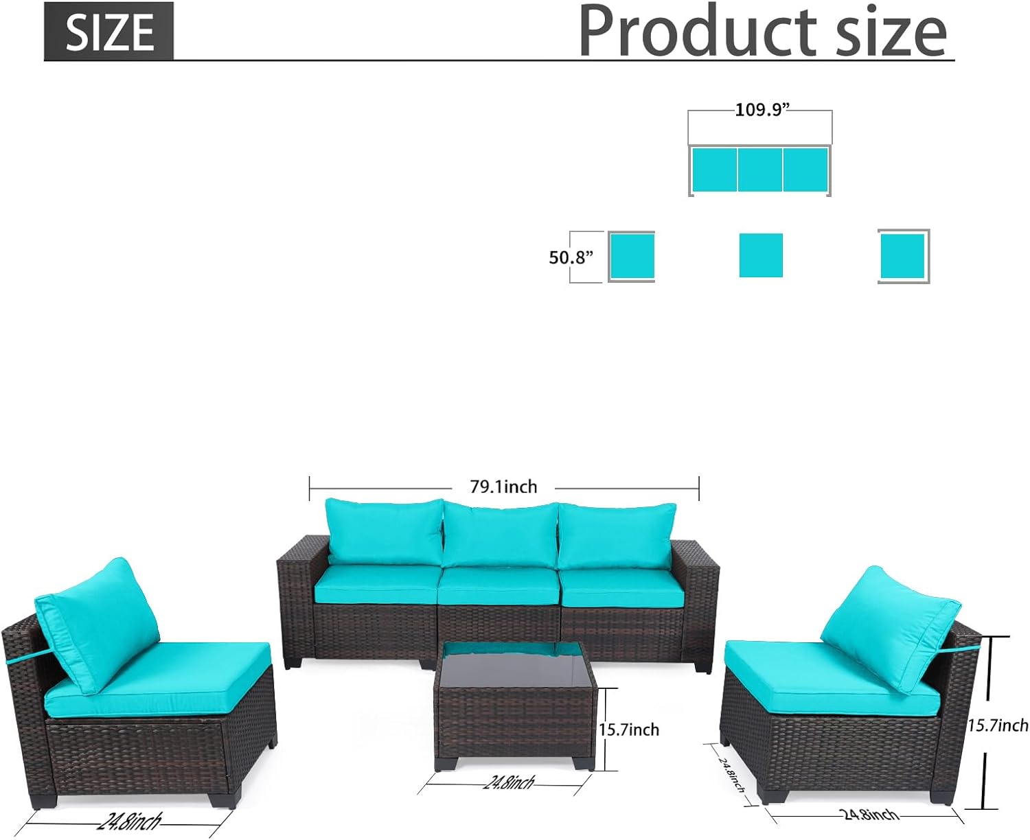 7 Pieces Rattan Patio Furniture Set with Tea Table