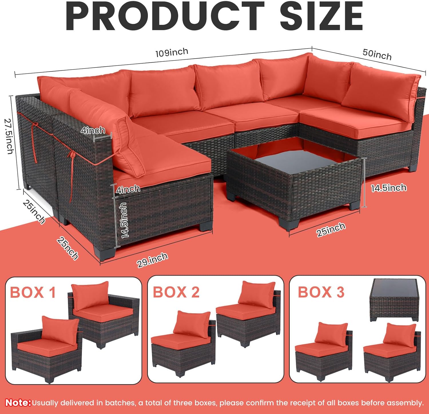 7 Pieces Rattan Patio Furniture Set with Tea Table