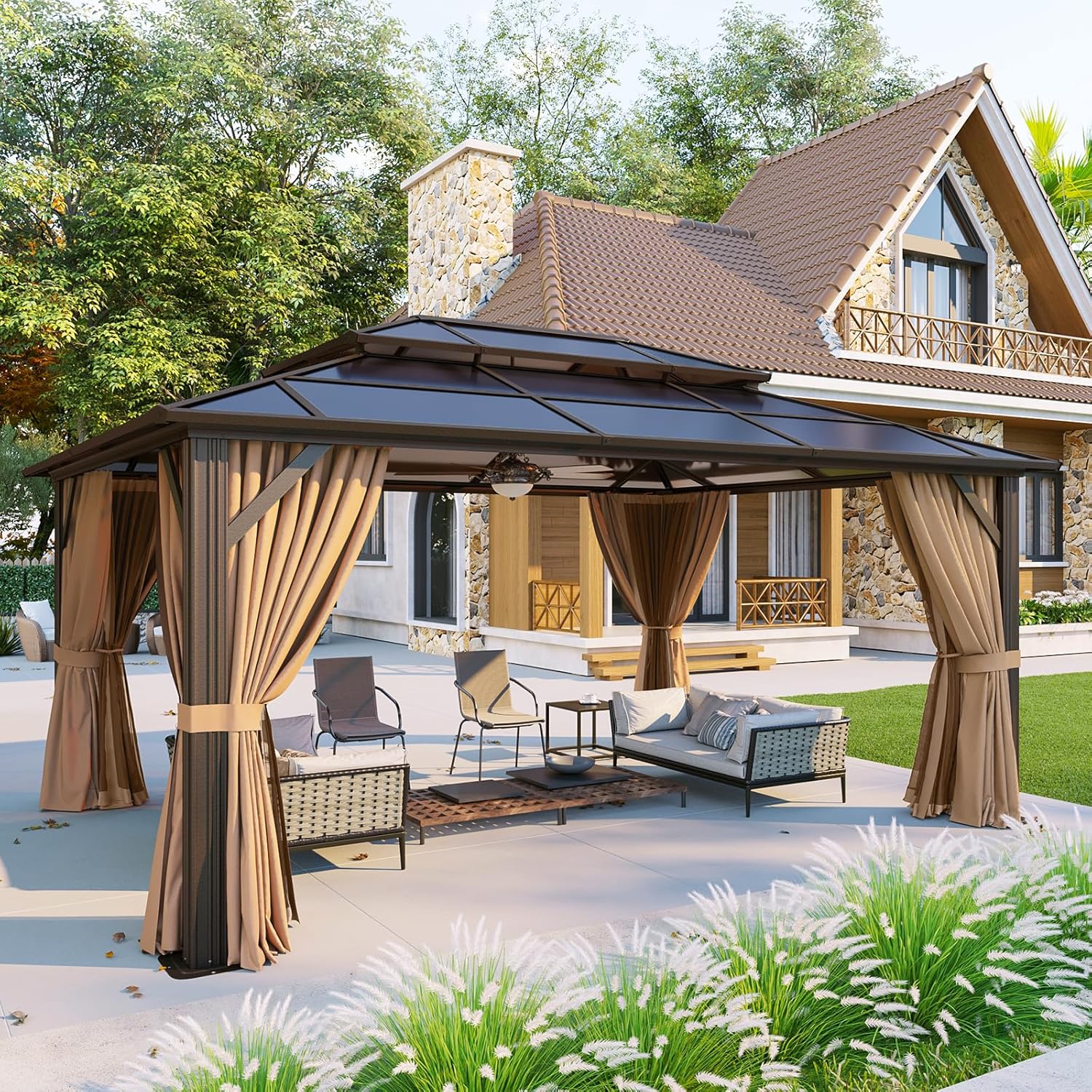 12’X10′ Hardtop Gazebo with Curtains and Netting