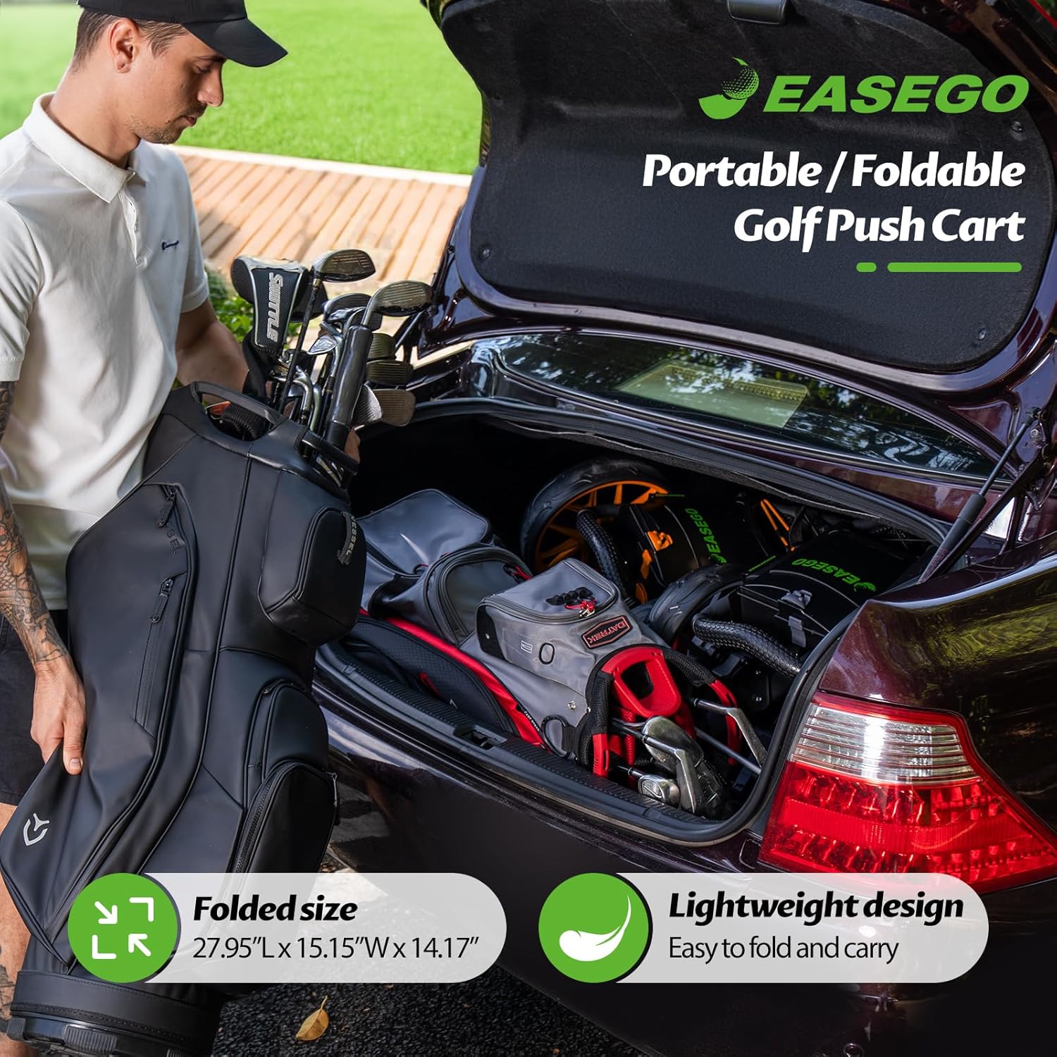 ‎Golf Push Cart 3 Wheel – Foldable Caddy with Holders