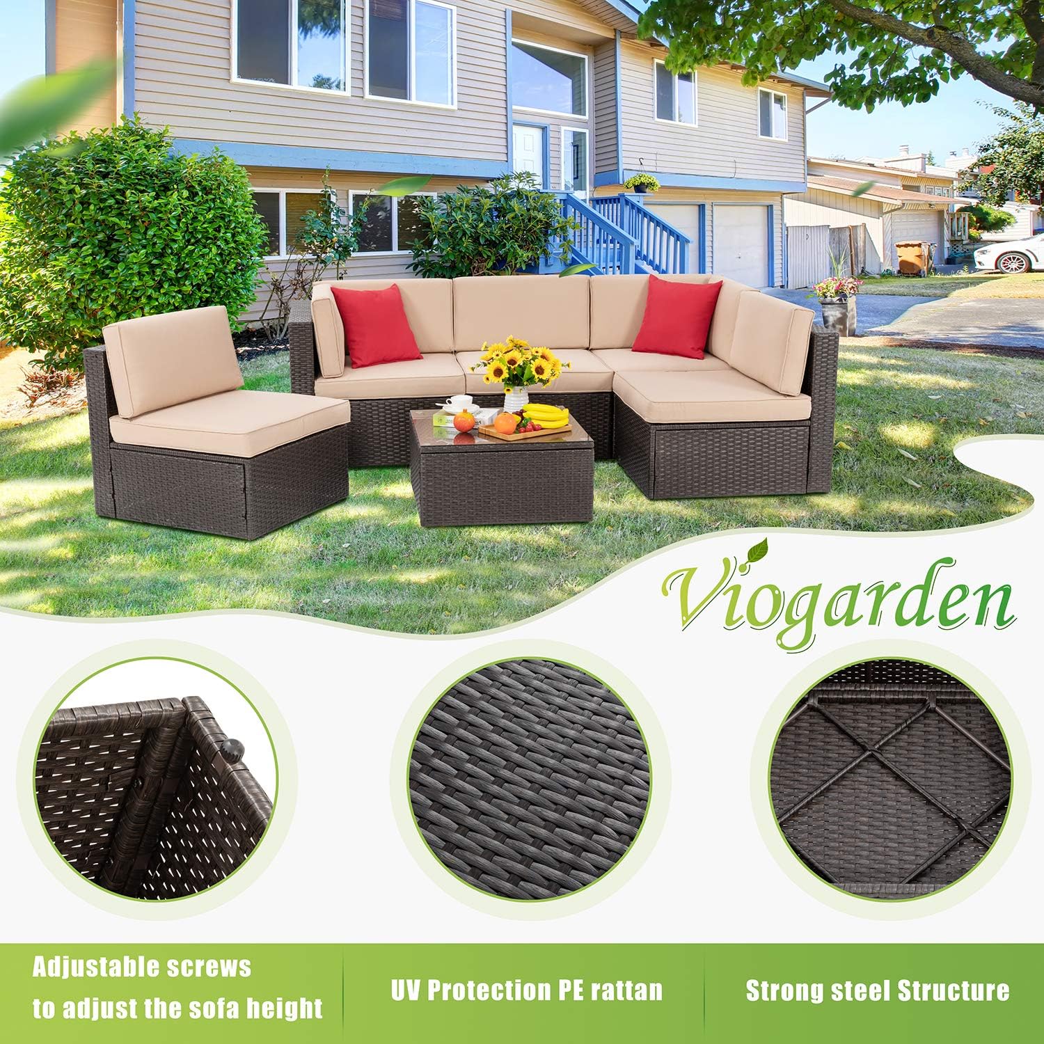 5 Piece All-Weather Patio Furniture Set with Ottoman