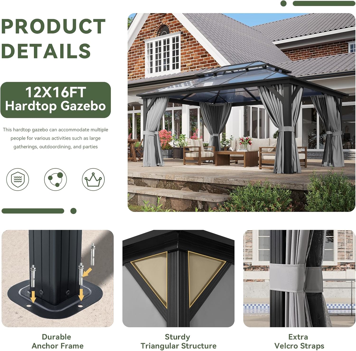 12’X10′ Hardtop Gazebo with Curtains and Netting