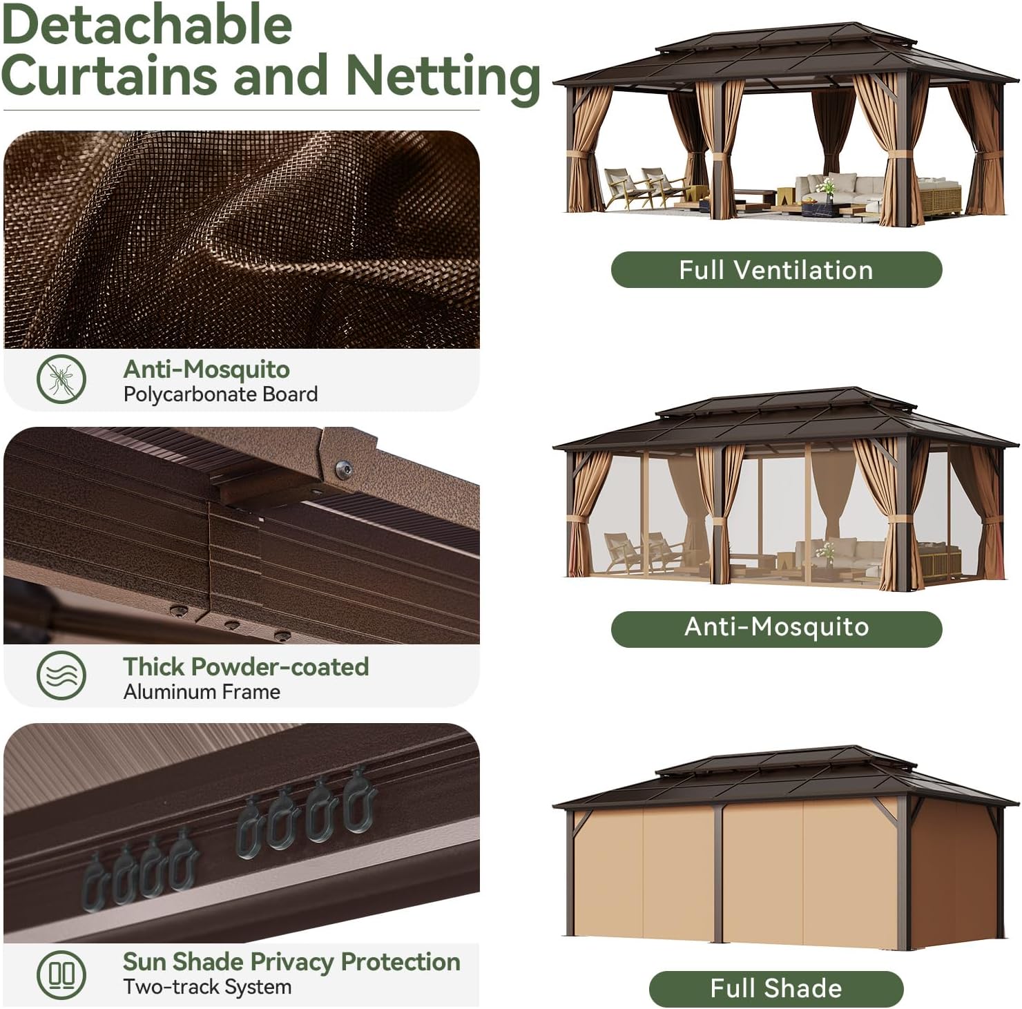 12’X10′ Hardtop Gazebo with Curtains and Netting