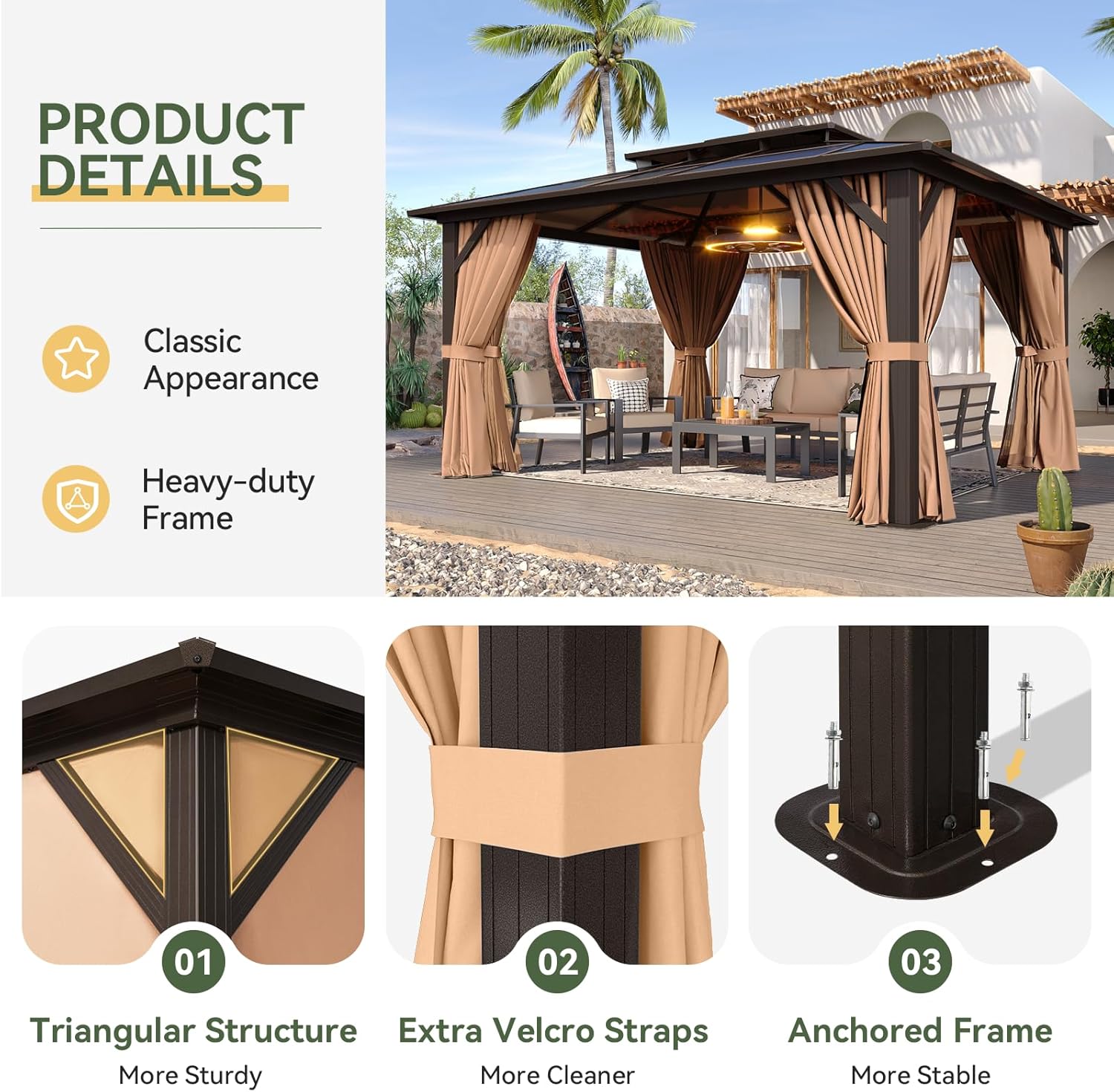 12’X10′ Hardtop Gazebo with Curtains and Netting