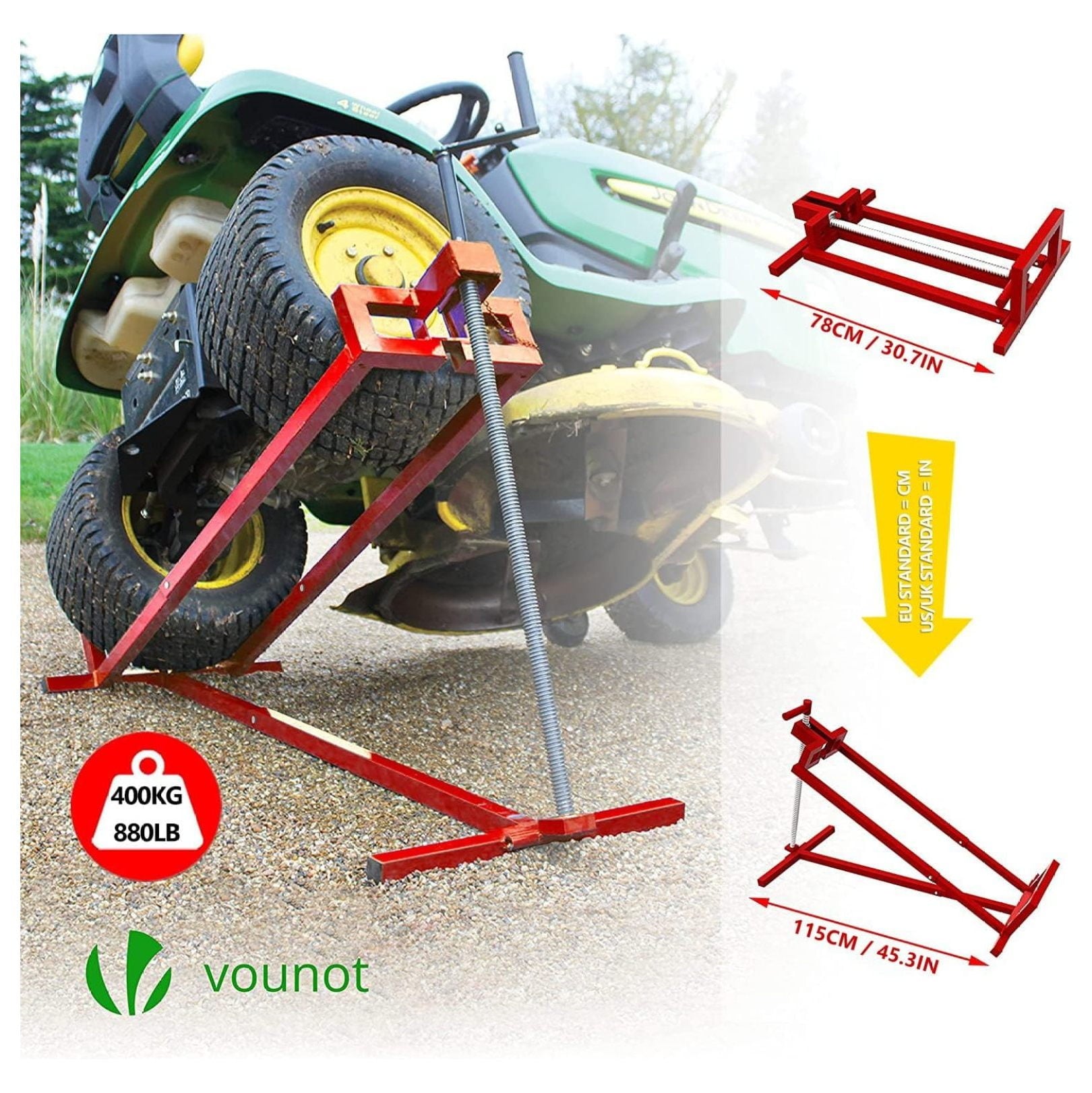 LeCeleBee Ride on Lawn Mower Lift Jack, Telescopic Maintenance Jack for Lawn mowers and Garden Tractors, Weight Capacity 880 Lbs, Red