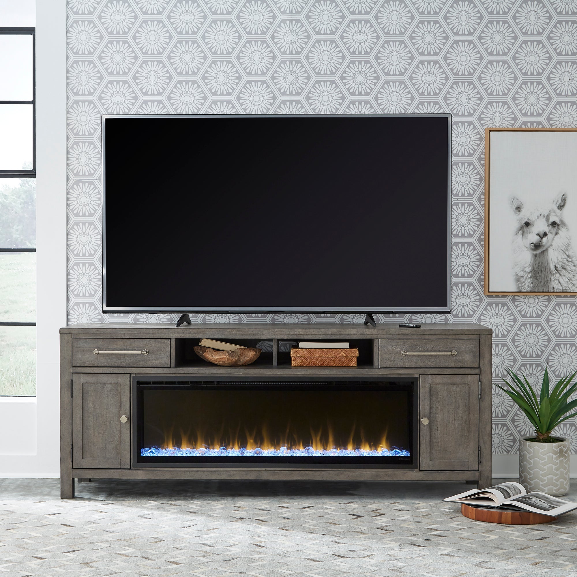 Fireplace TV Consoles FIRE-BOX-406-78 406 78 Inch Console w/ Fire