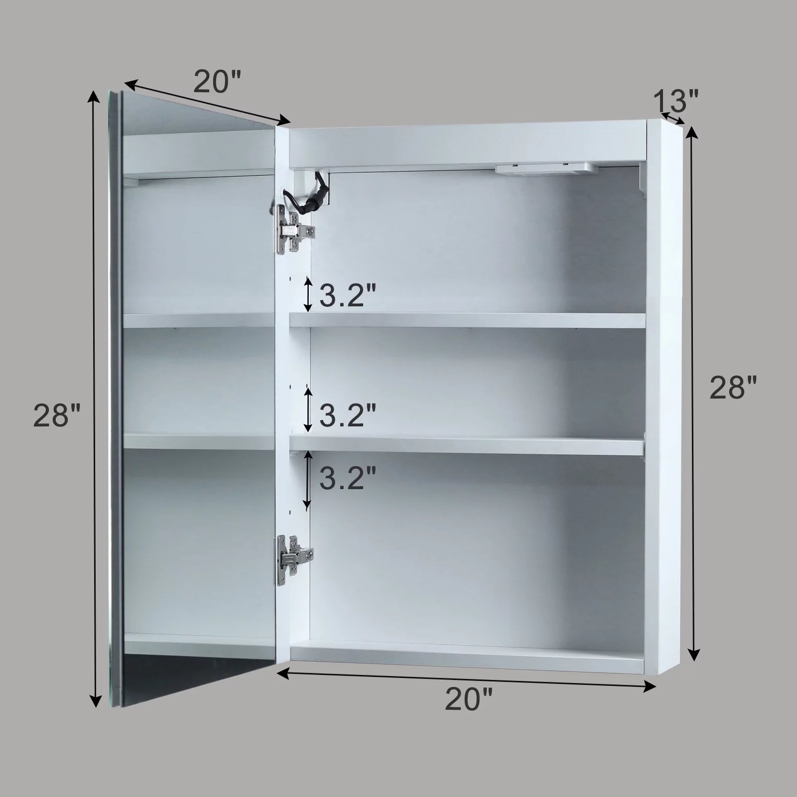 LED Bathroom Wall Cabinet with Single Door and Mirror, White Finish – Storage, Illumination, Space-saving – Ideal for Small Bathrooms