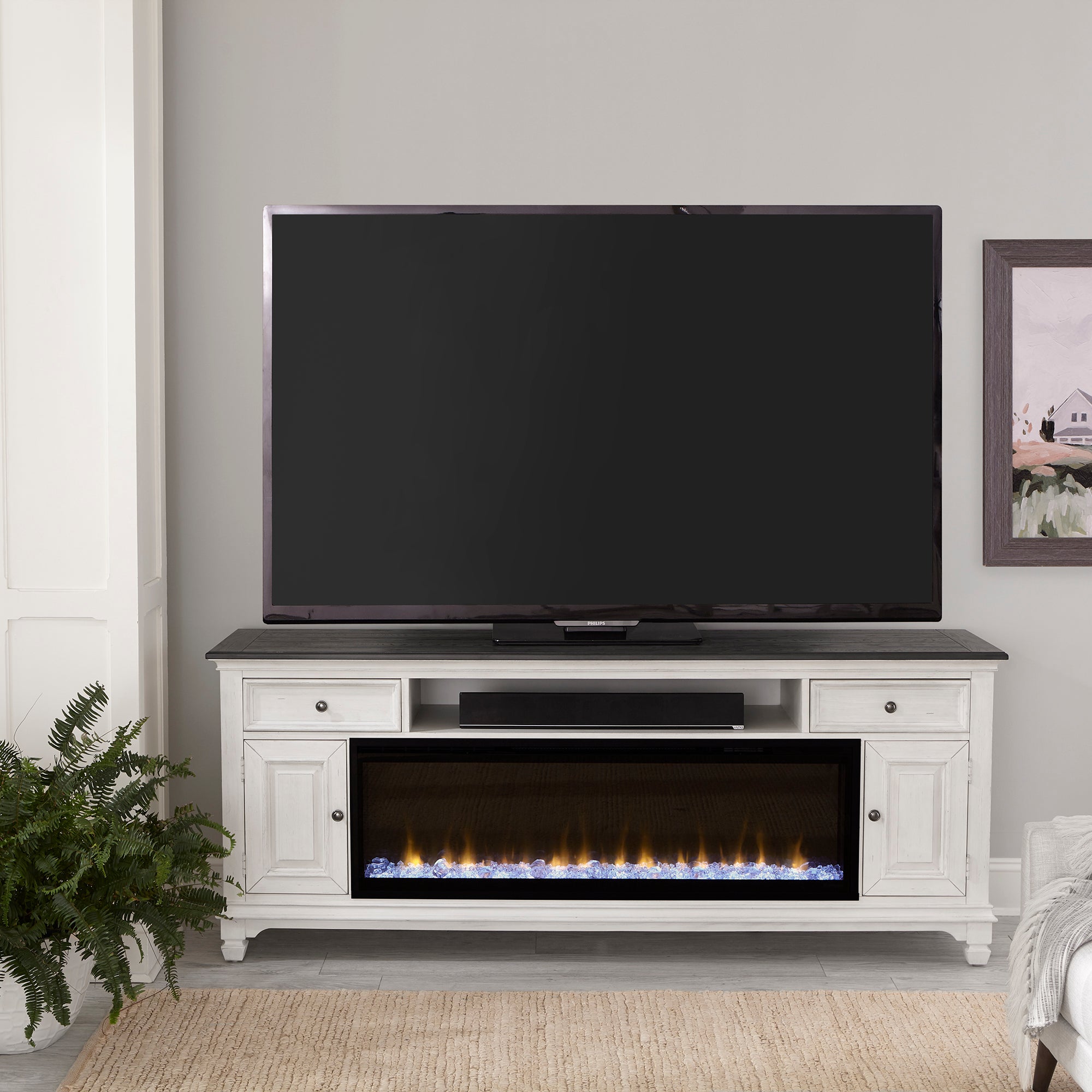 Fireplace TV Consoles FIRE-BOX-417-80 417 80 Inch Console w/ Fire