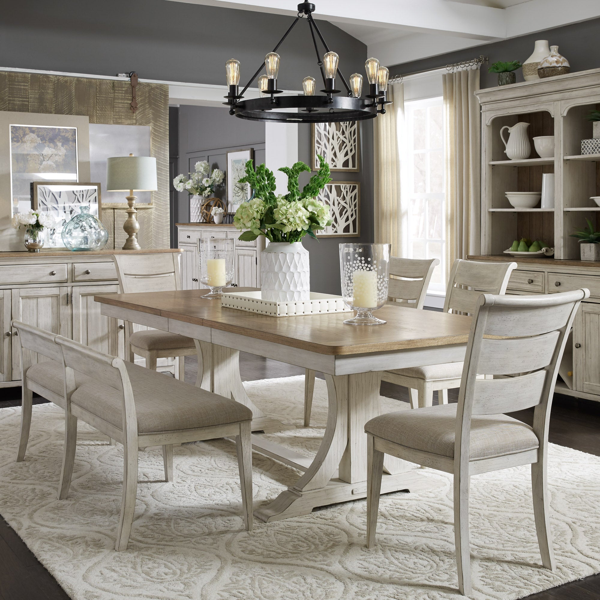 Farmhouse Reimagined 652-DR-O6TRS Opt 6 Piece Trestle Table Set