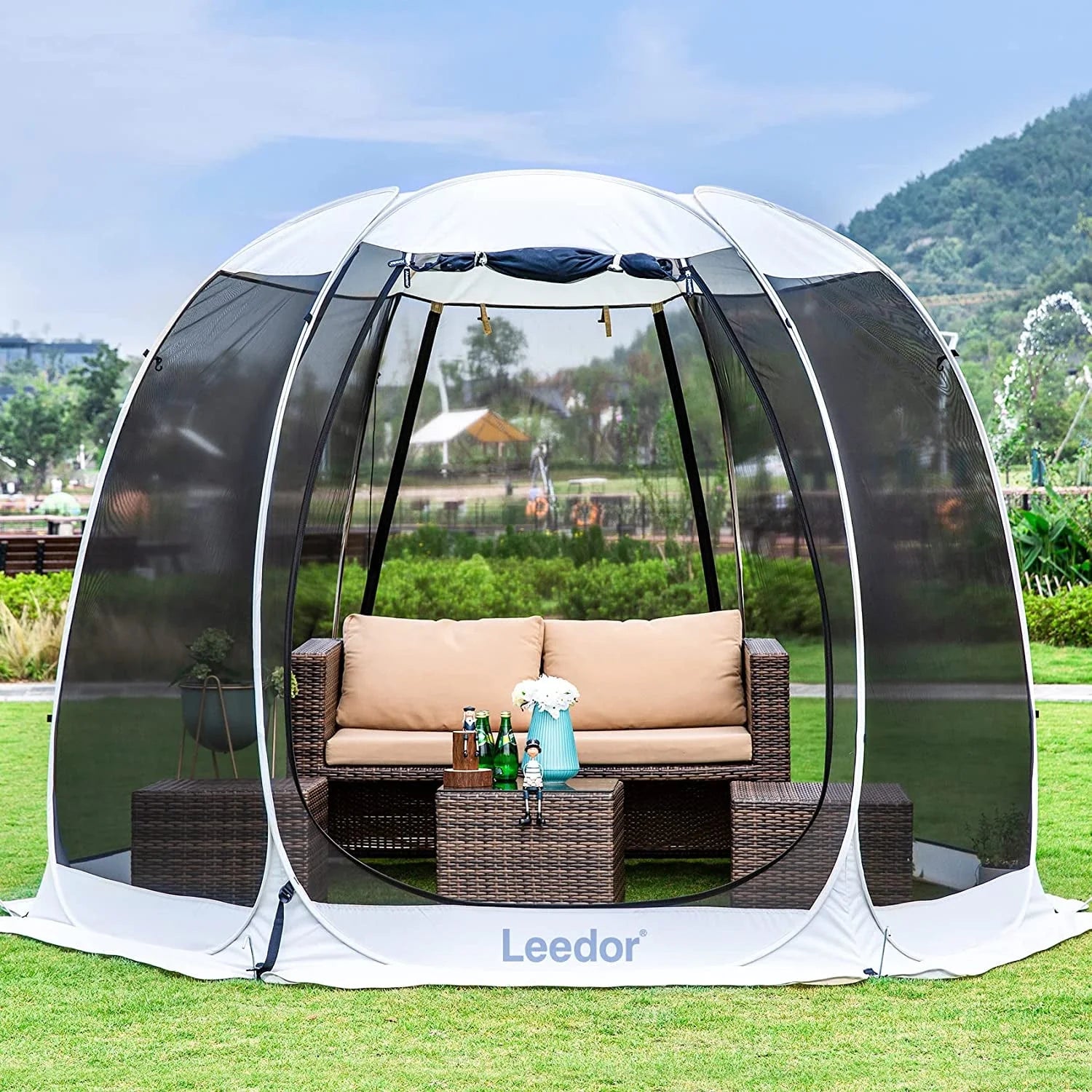 Leedor Screen House Tent Instant Room Shelter Gazebos for Patios Outdoor Canopy 10’x10′ Gray