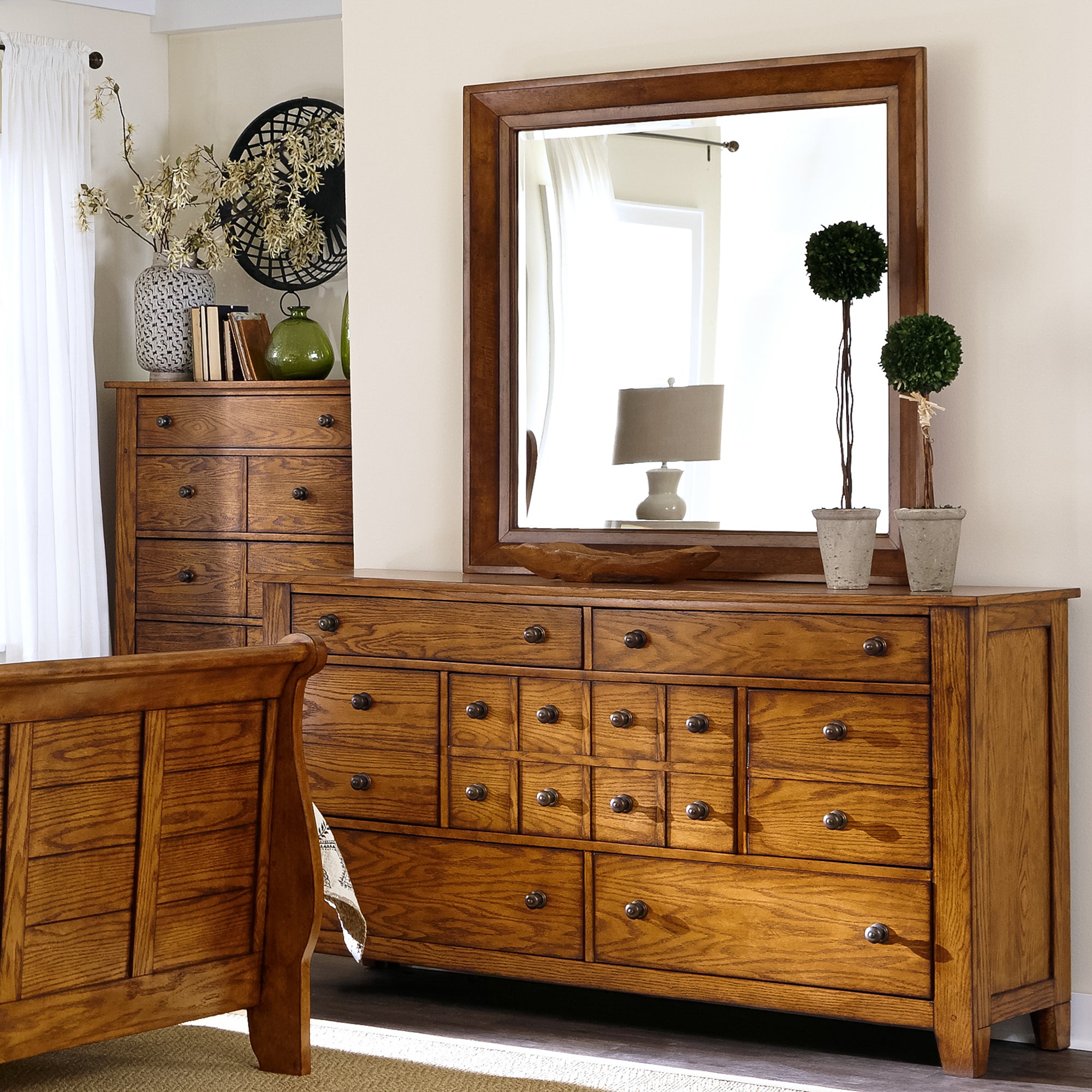 Grandpas Cabin 175-BR-KSLDMN King Sleigh Bed, Dresser & Mirror, Night Stand