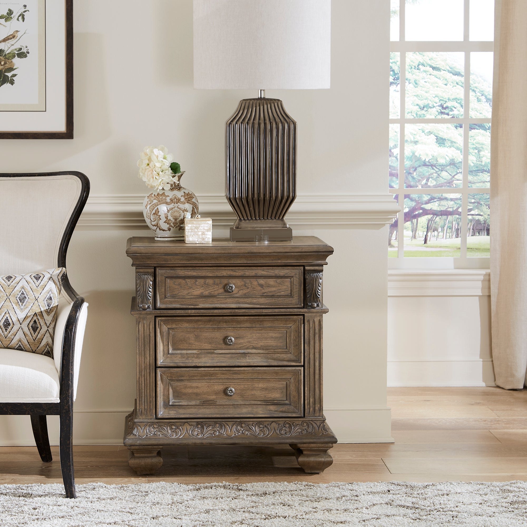Carlisle Court 502-BR61 3 Drawer Night Stand with Charging Station