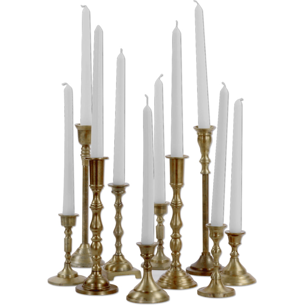 Koyal Wholesale Vintage Gold Mixed Taper Holders�� Set of 10�� Mismatched Candlesticks Set�� Bohemian Decorative Candle Set
