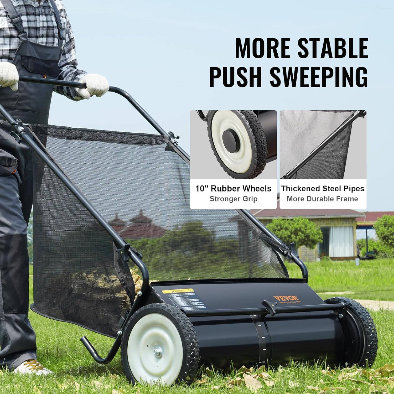 Heavy Duty Steel 26 Inch Collector Push Lawn Sweeper
