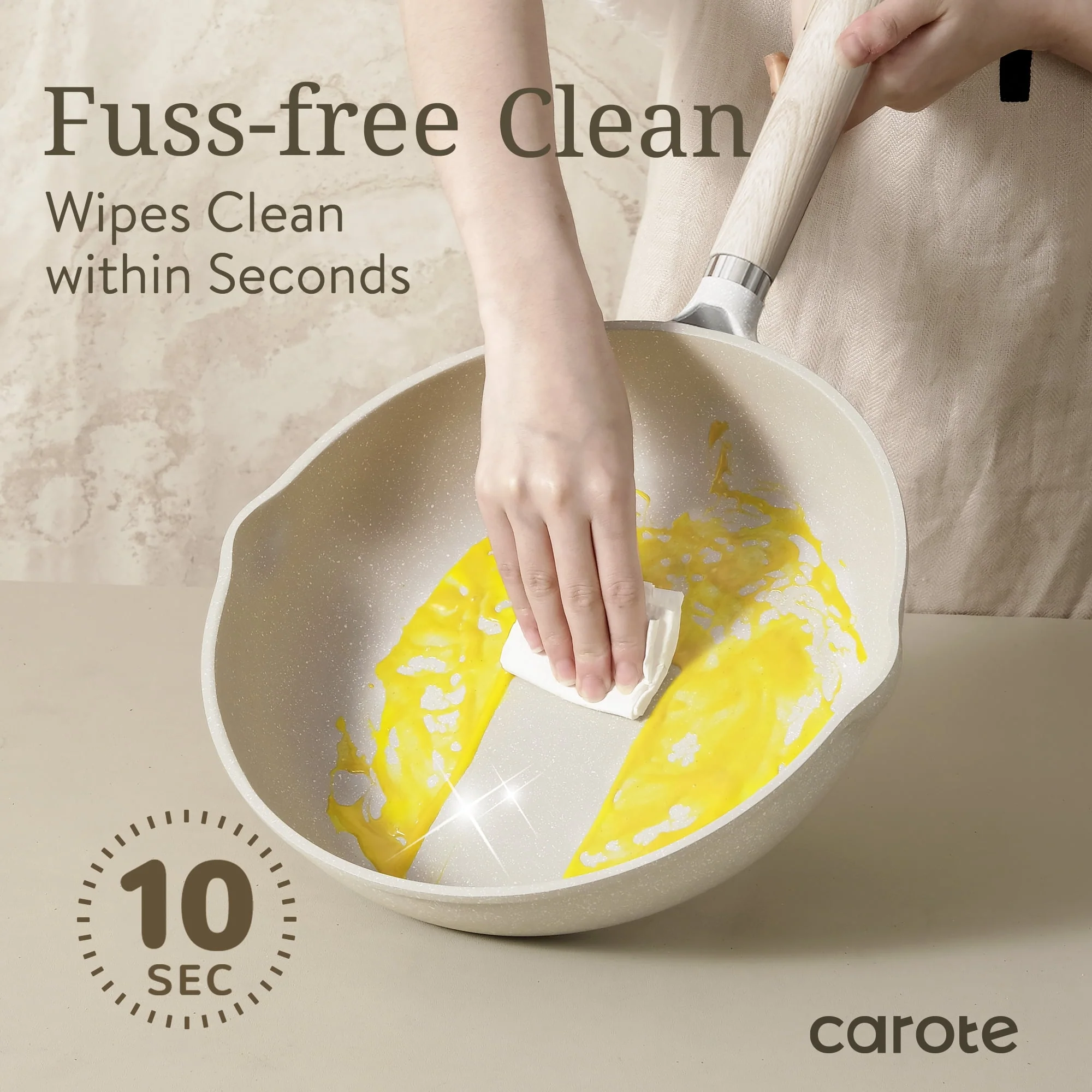 Non Stick Pots and Pans Set, 21 Pcs Induction Kitchen Cookware Sets (Beige Granite)