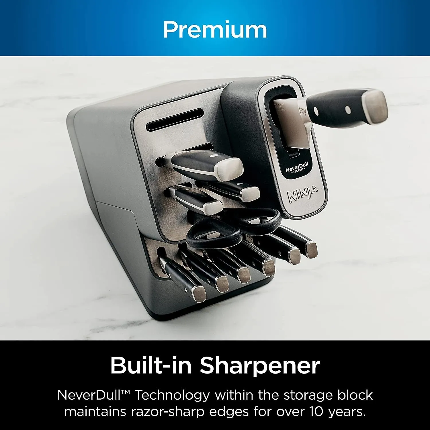 K32017 Foodi NeverDull 17 Piece Premium Knife System Block Set with Built-in Sharpener, Stainless Steel/Black